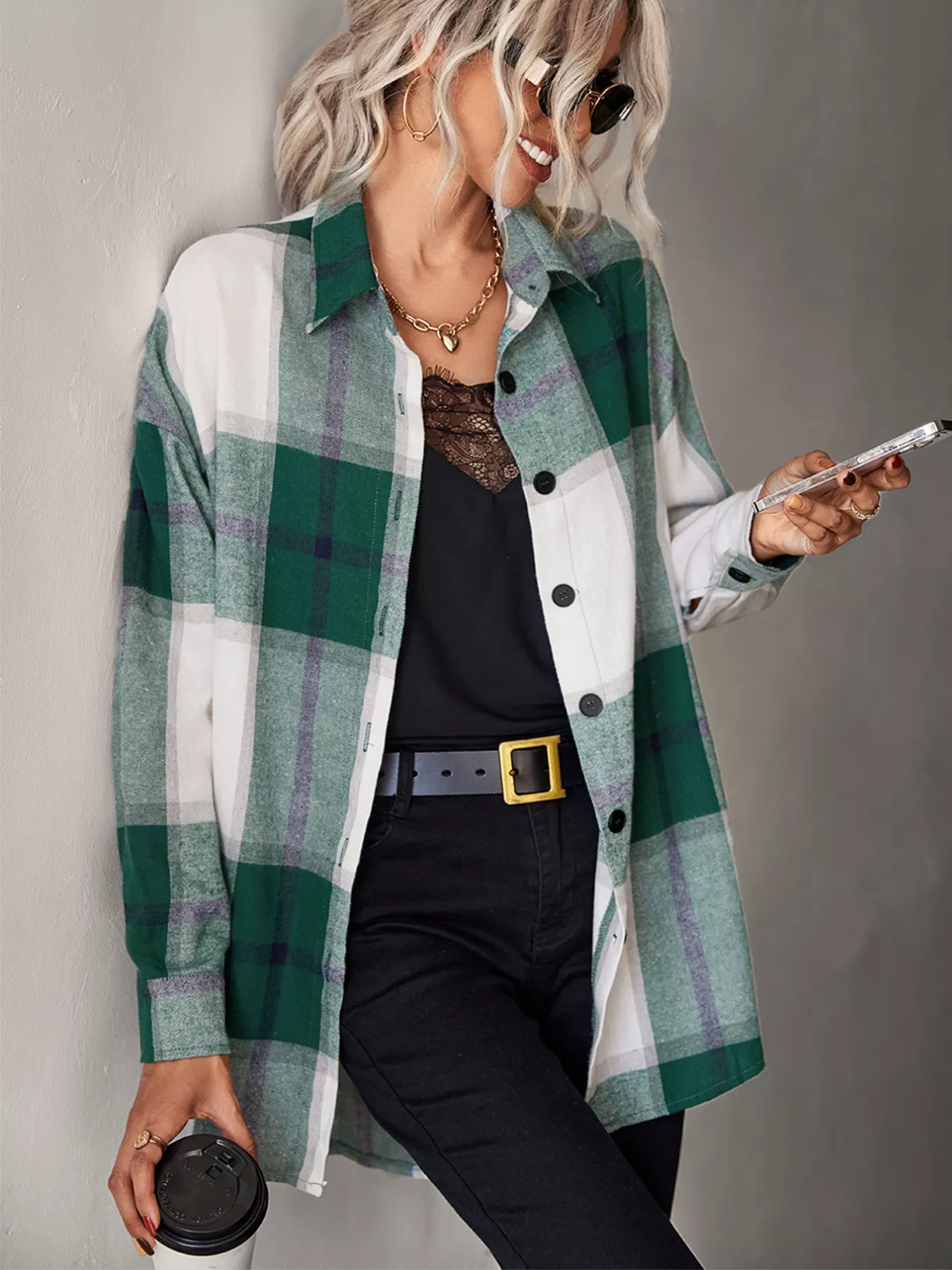Plaid Button-Down Long Sleeve Shirt - Image 6