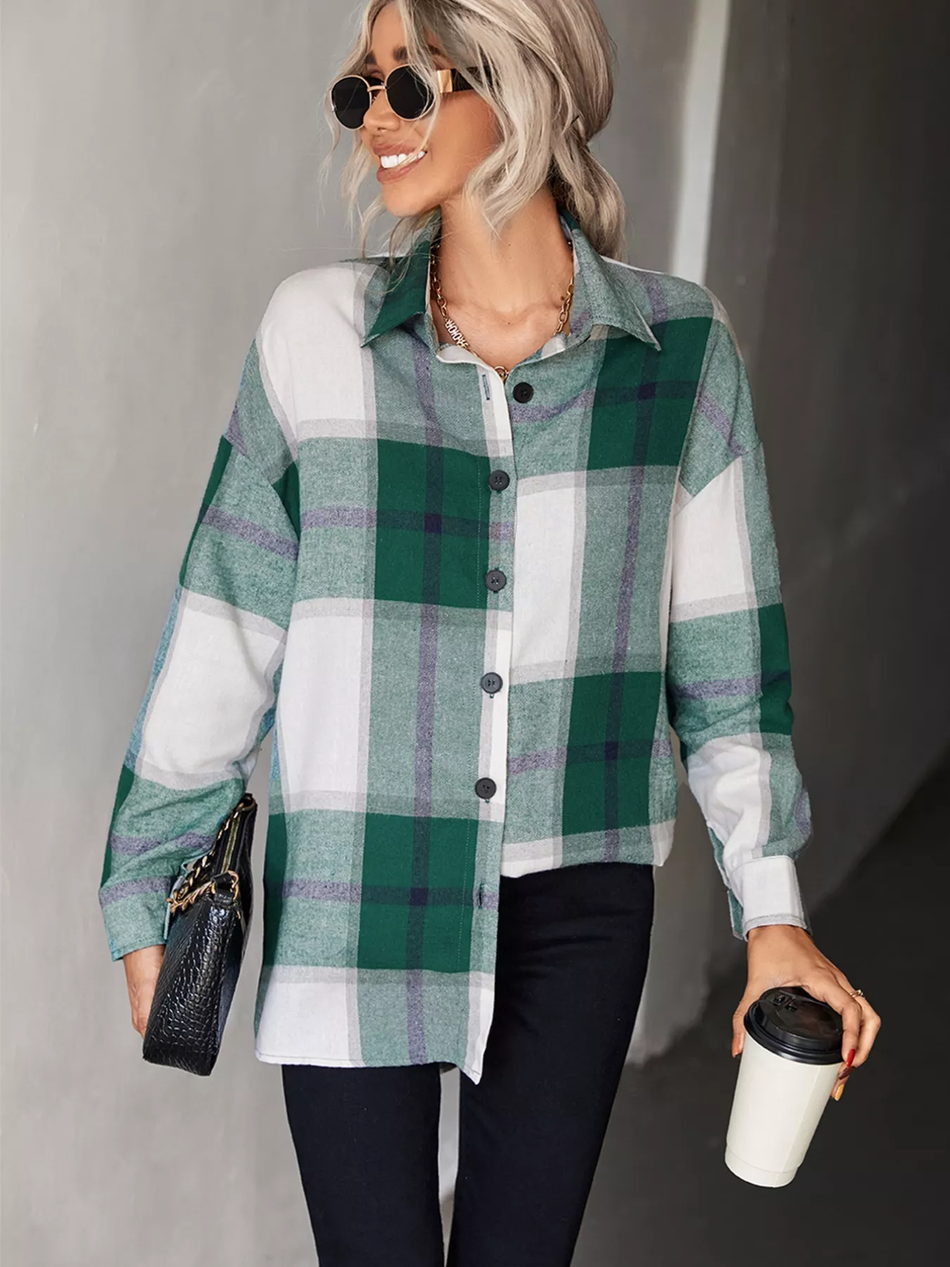 Plaid Button-Down Long Sleeve Shirt - Image 8