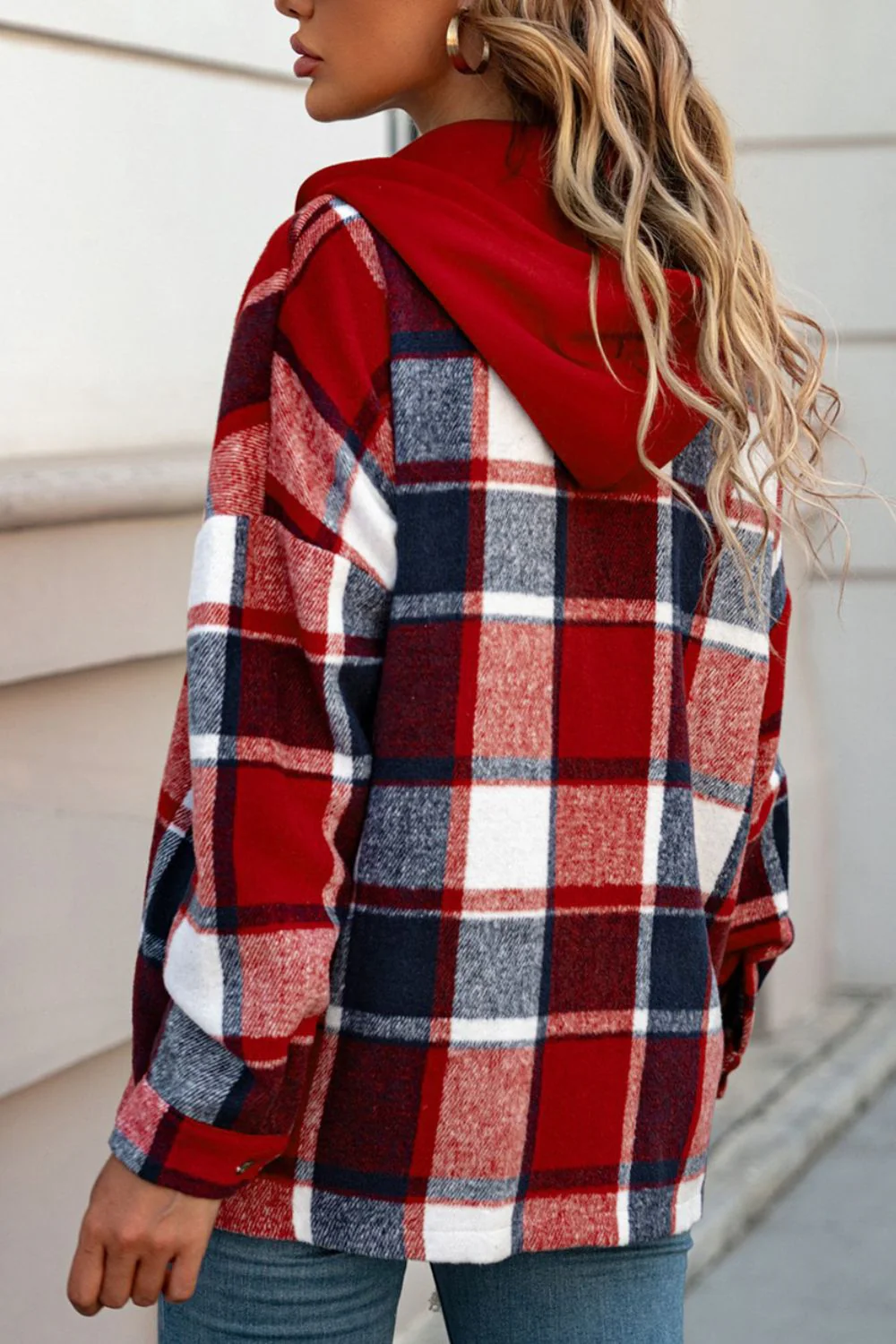 Plaid Button Up Hooded Shacket - Image 12