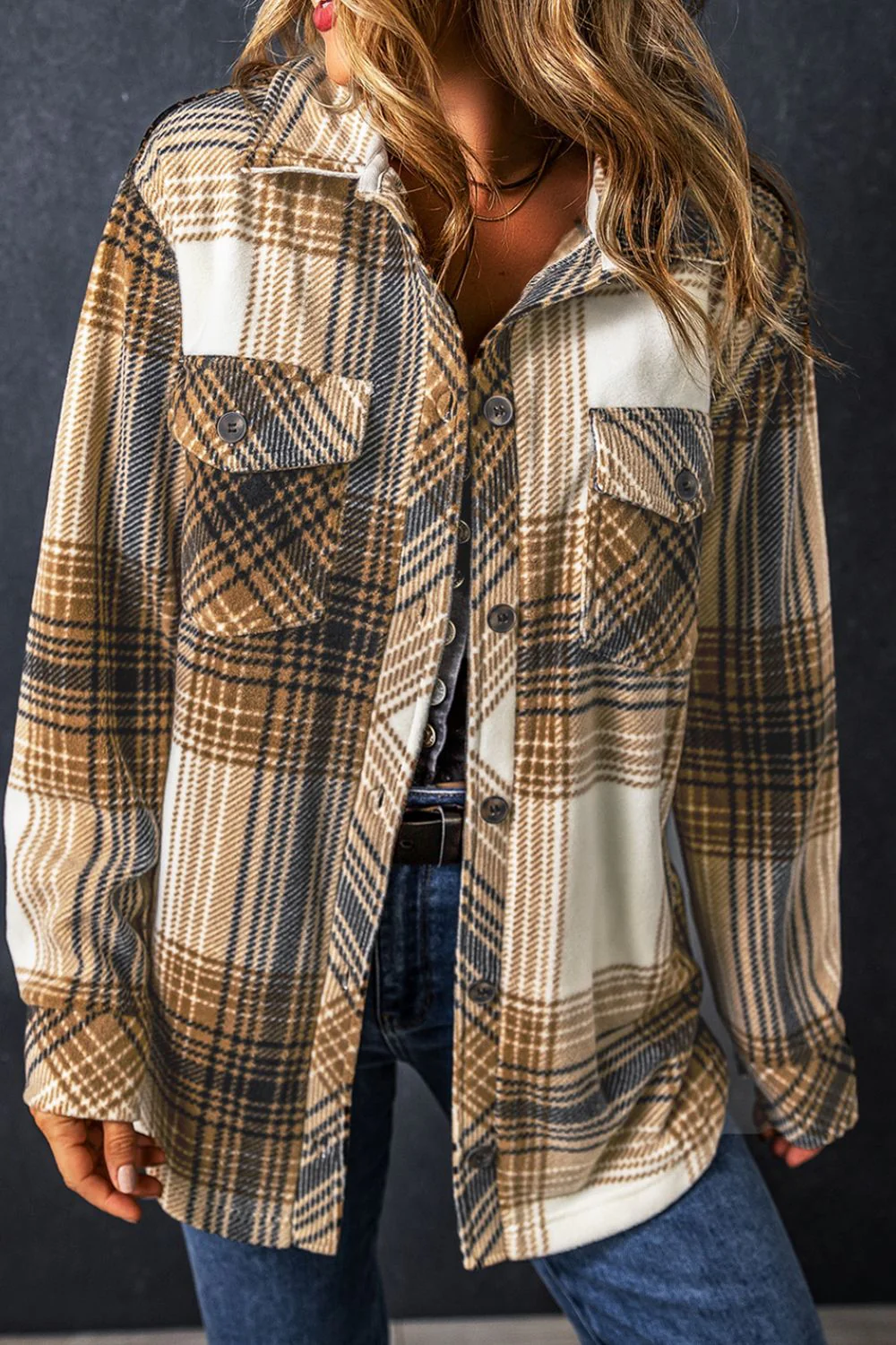 Plaid Button Up Long Sleeve Jacket