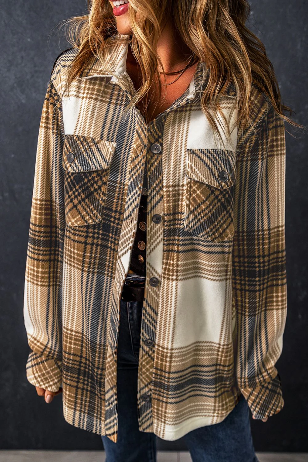Plaid Button Up Long Sleeve Jacket - Image 2