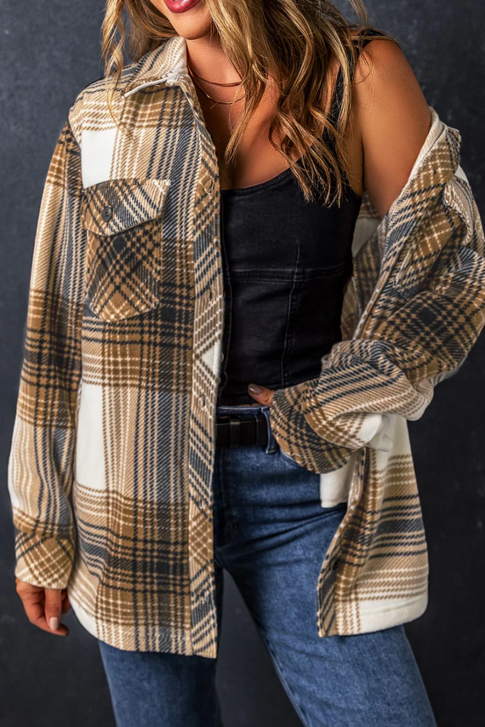 Plaid Button Up Long Sleeve Jacket - Image 3