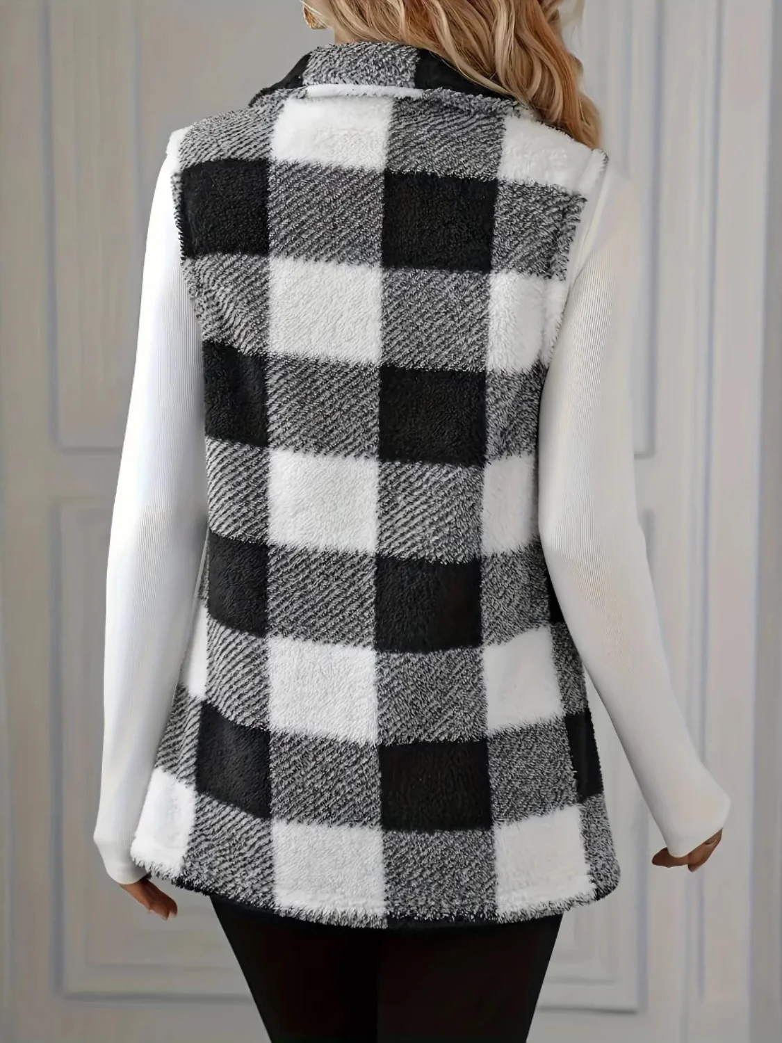 Plaid Button Up Vest Coat - Image 3