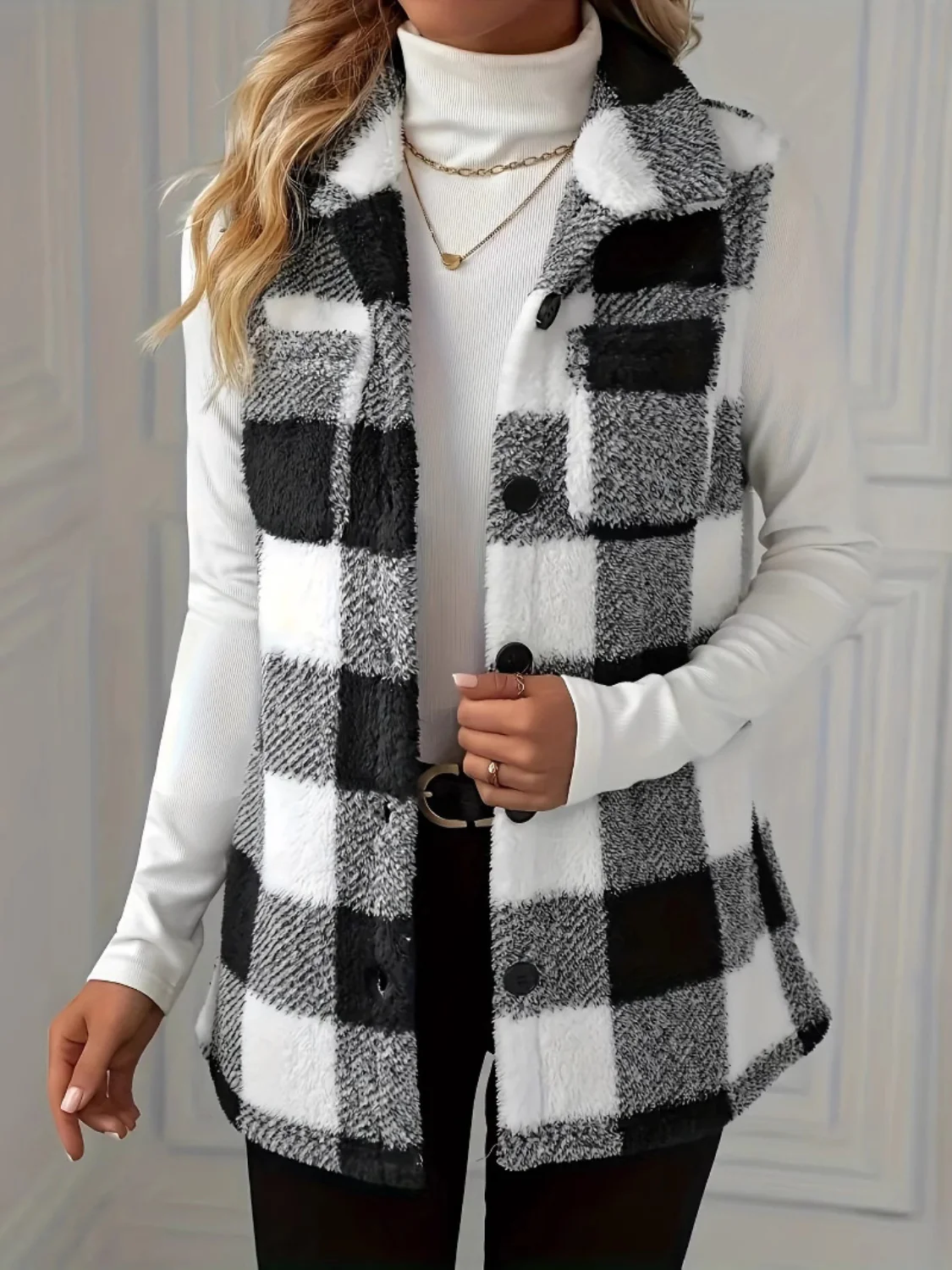Plaid Button Up Vest Coat - Image 4