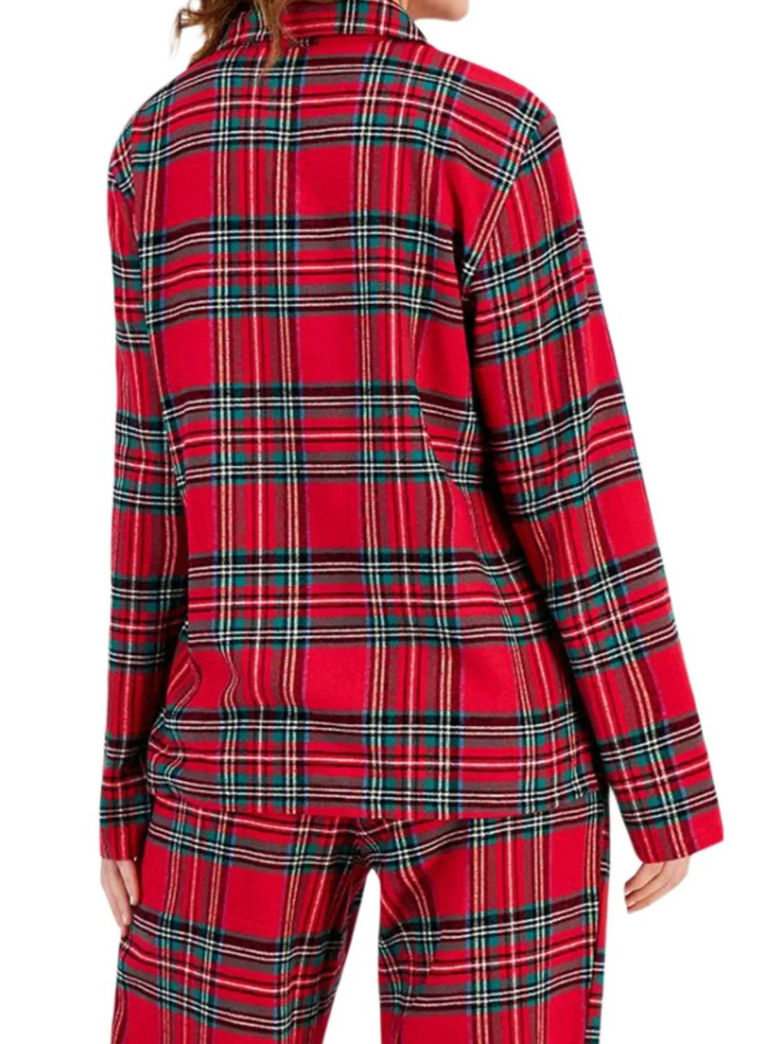 Plaid Collared Neck Button Up Top and Pants Lounge Set - Image 3