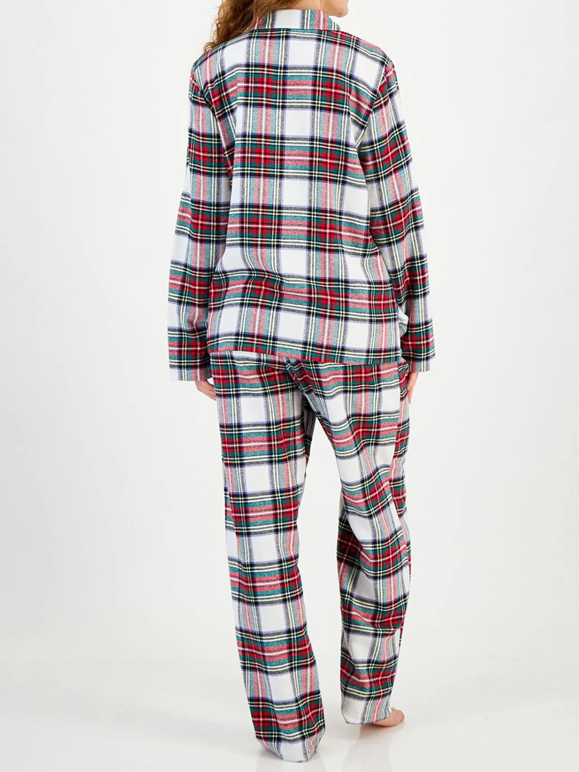 Plaid Collared Neck Button Up Top and Pants Lounge Set - Image 5