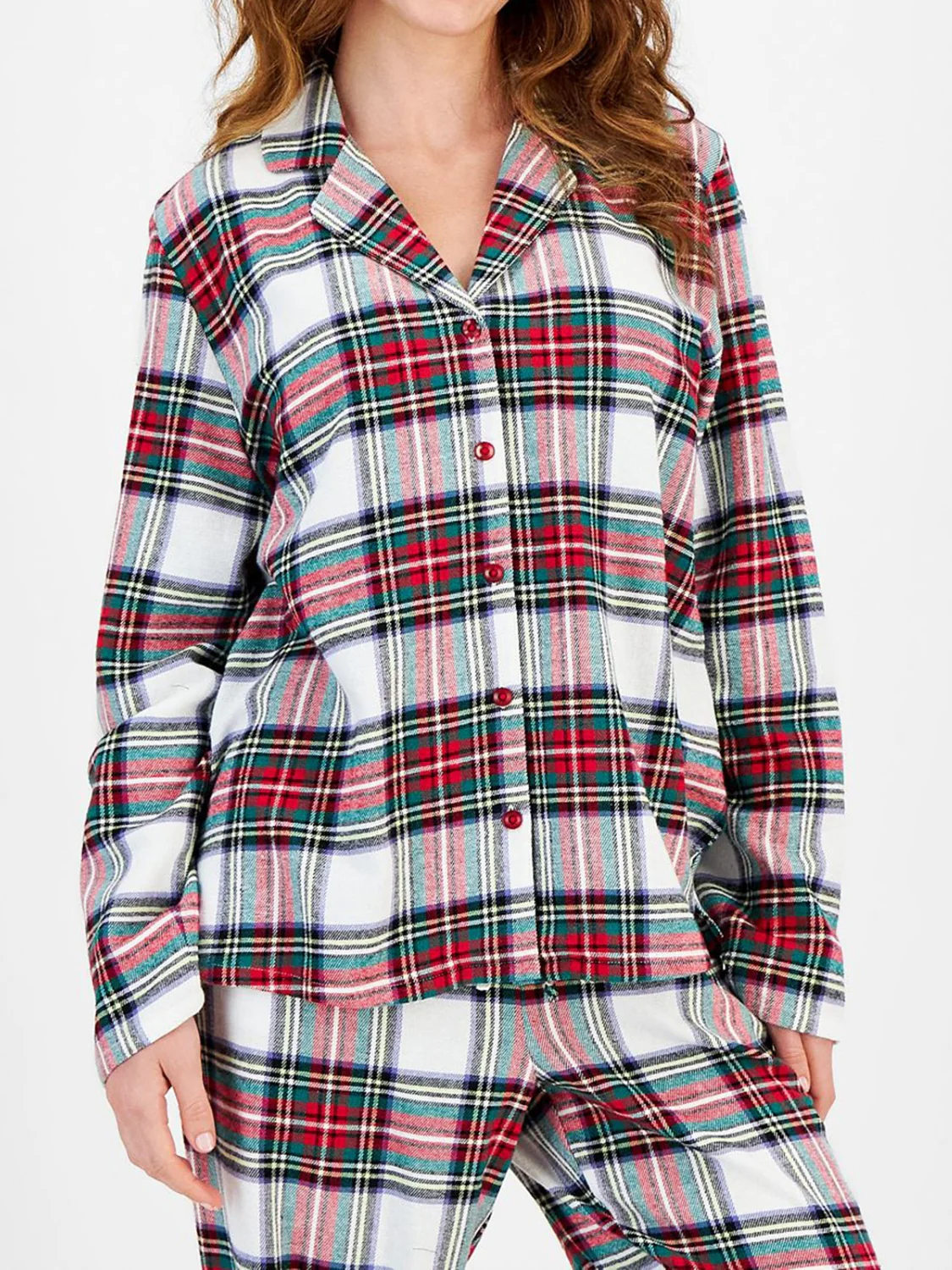 Plaid Collared Neck Button Up Top and Pants Lounge Set - Image 6