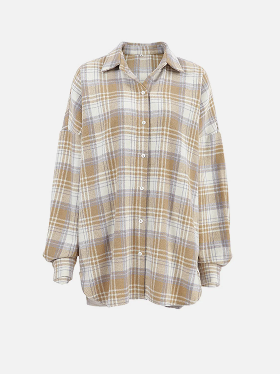 Plaid Collared Neck Dropped Shoulder Shirt - Image 2