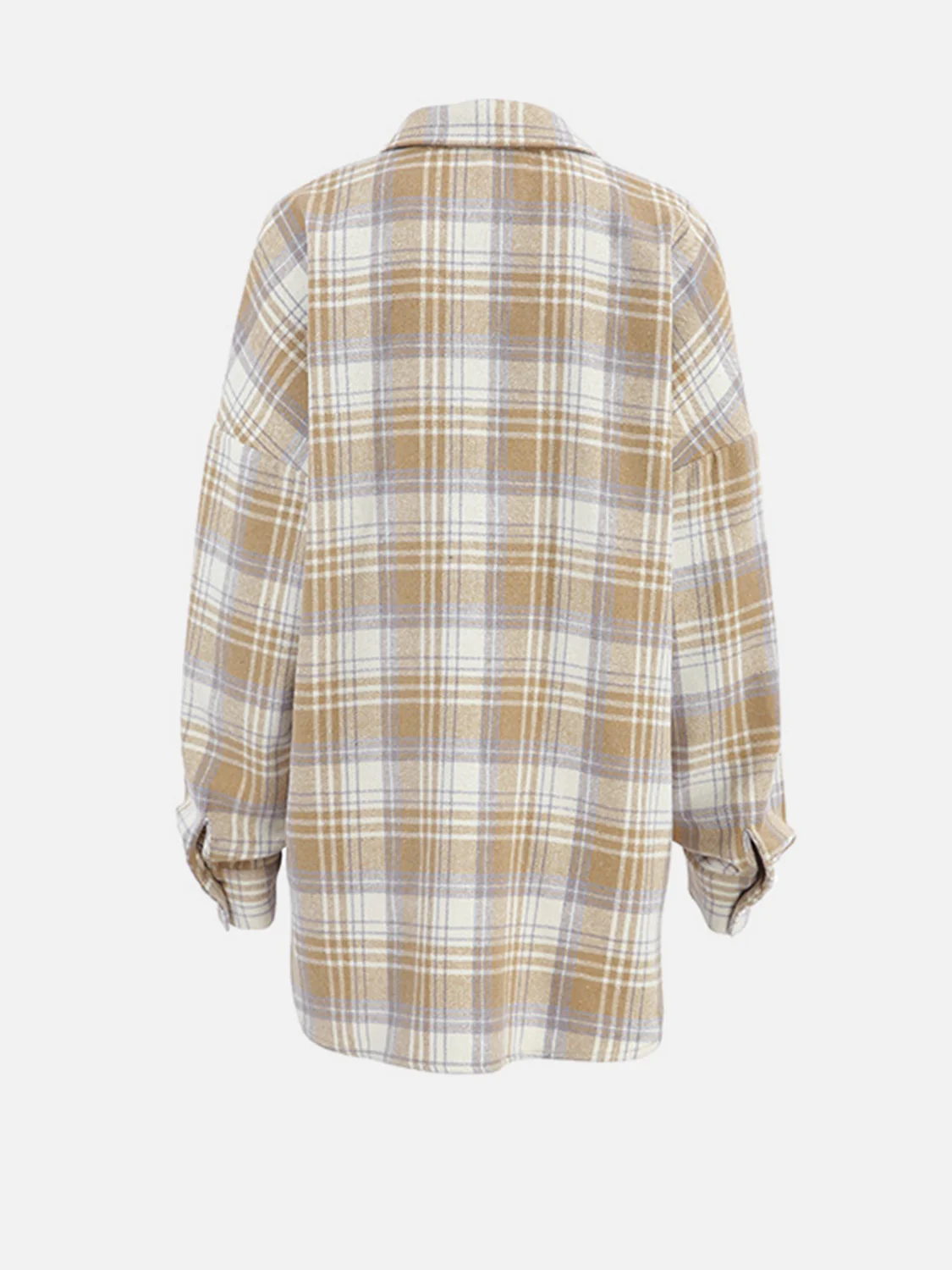 Plaid Collared Neck Dropped Shoulder Shirt - Image 3