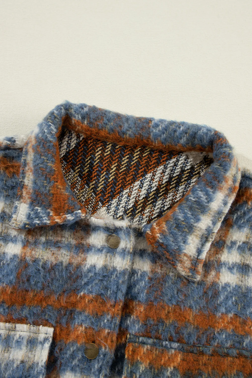 Plaid Collared Neck Jacket with Chest Pockets - Image 14