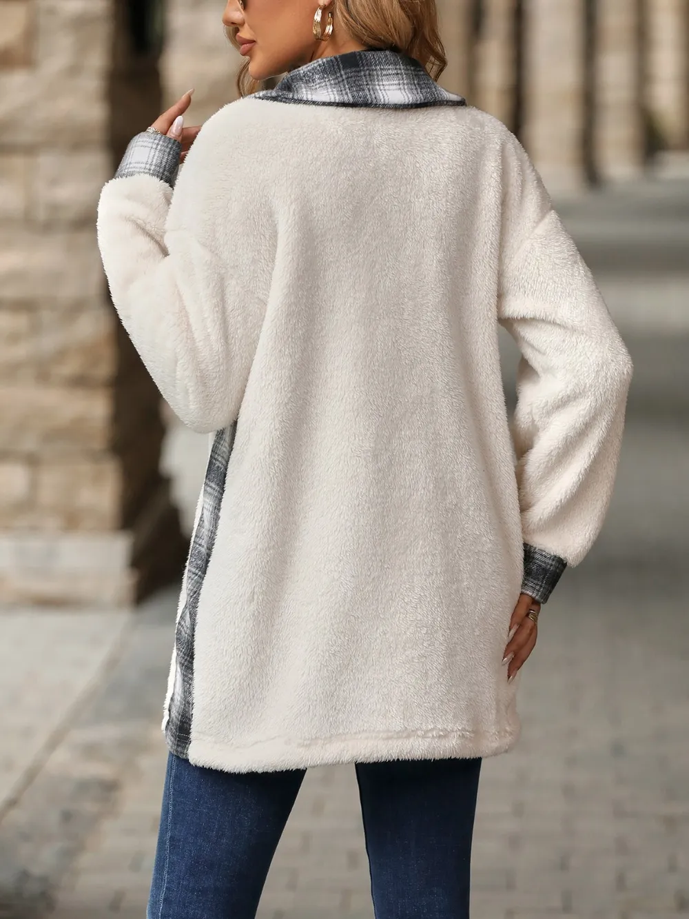 Plaid Contrast Dropped Shoulder Coat - Image 9