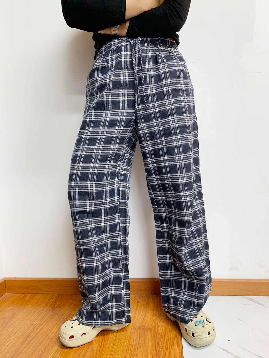 Plaid Drawstring Wide Leg Pants - Image 3