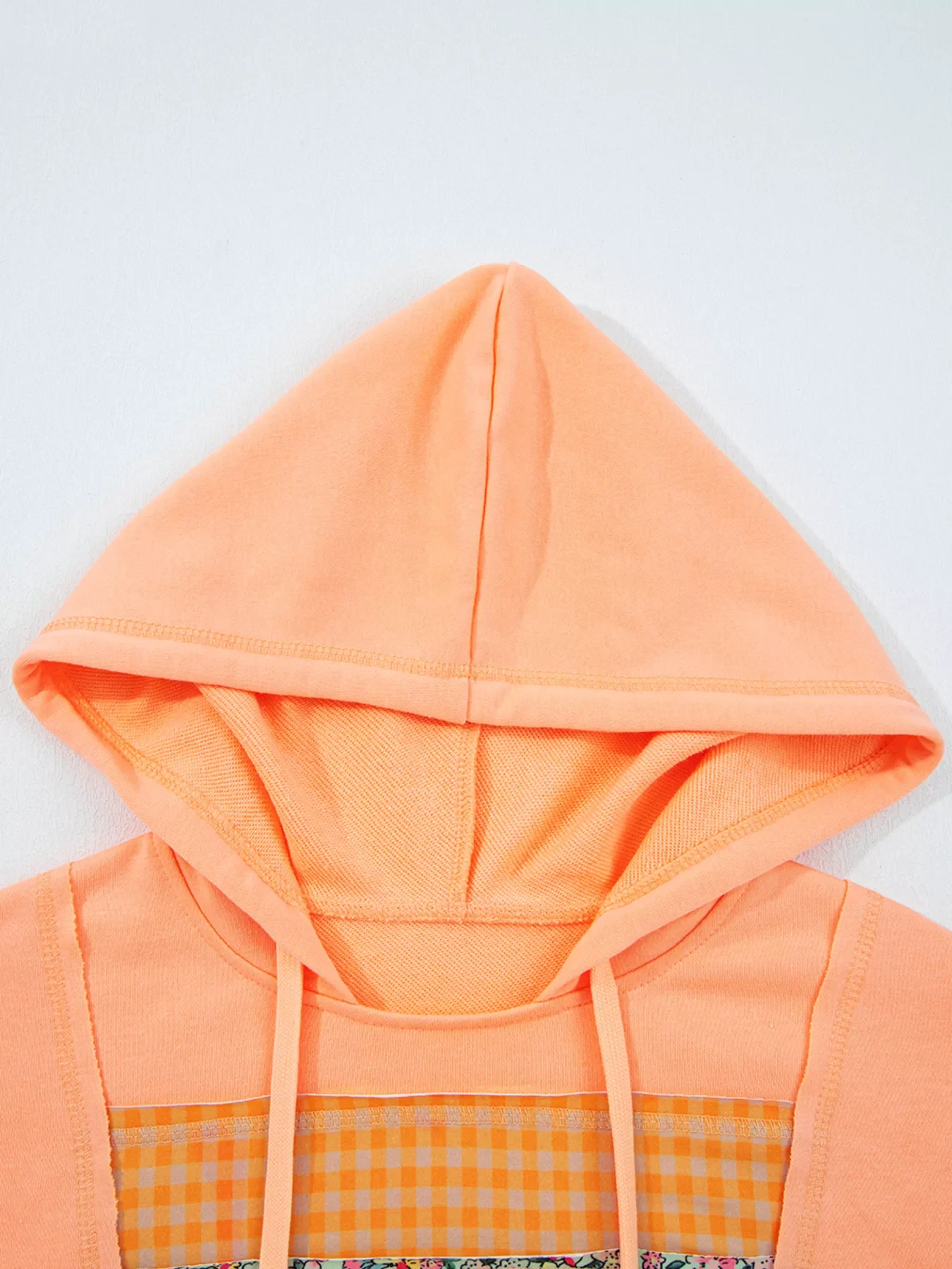 Plaid Floral Patchwork Kangaroo Pocket Hoodie - Image 5