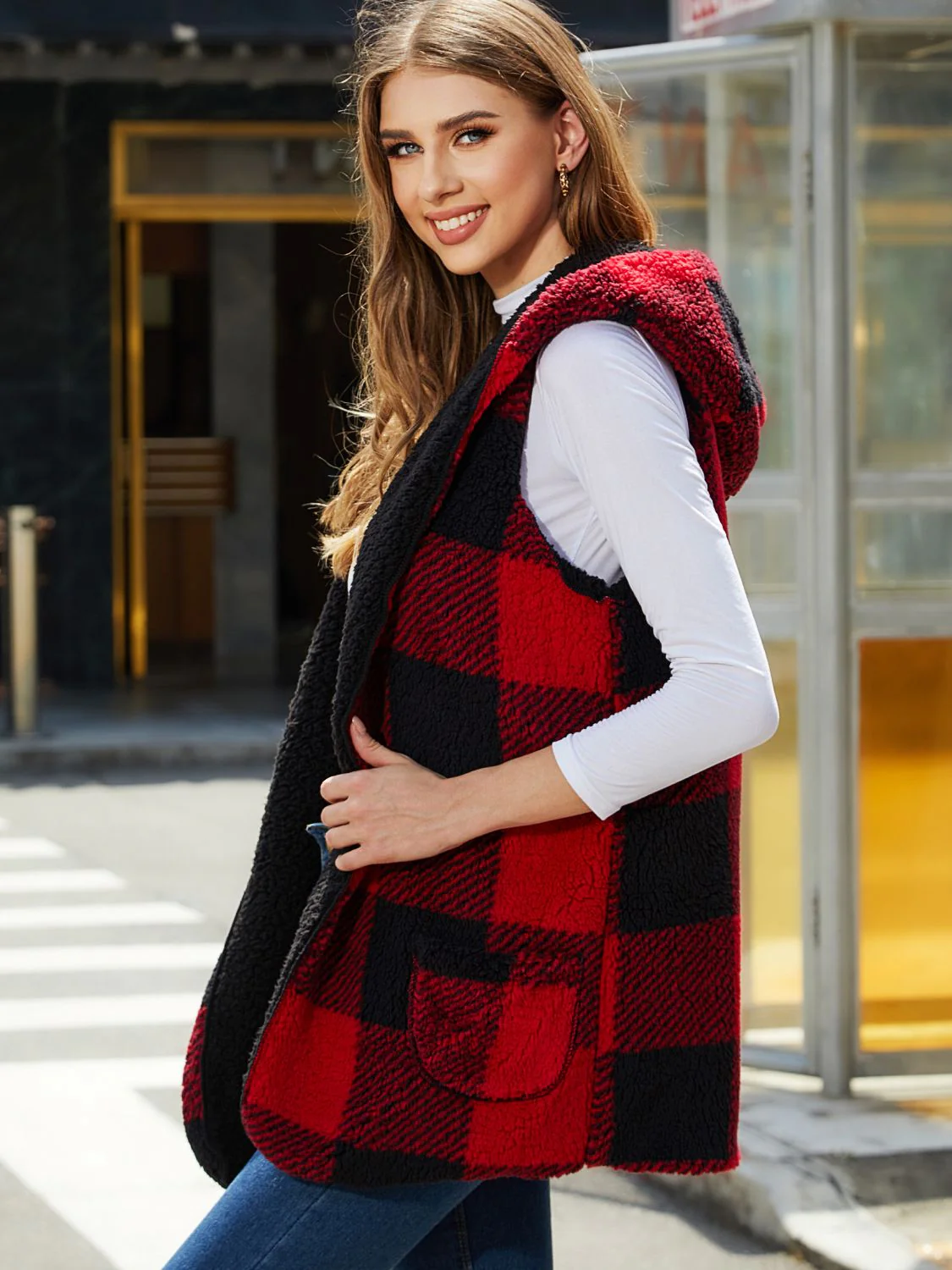 Plaid Hooded Vest - Image 2