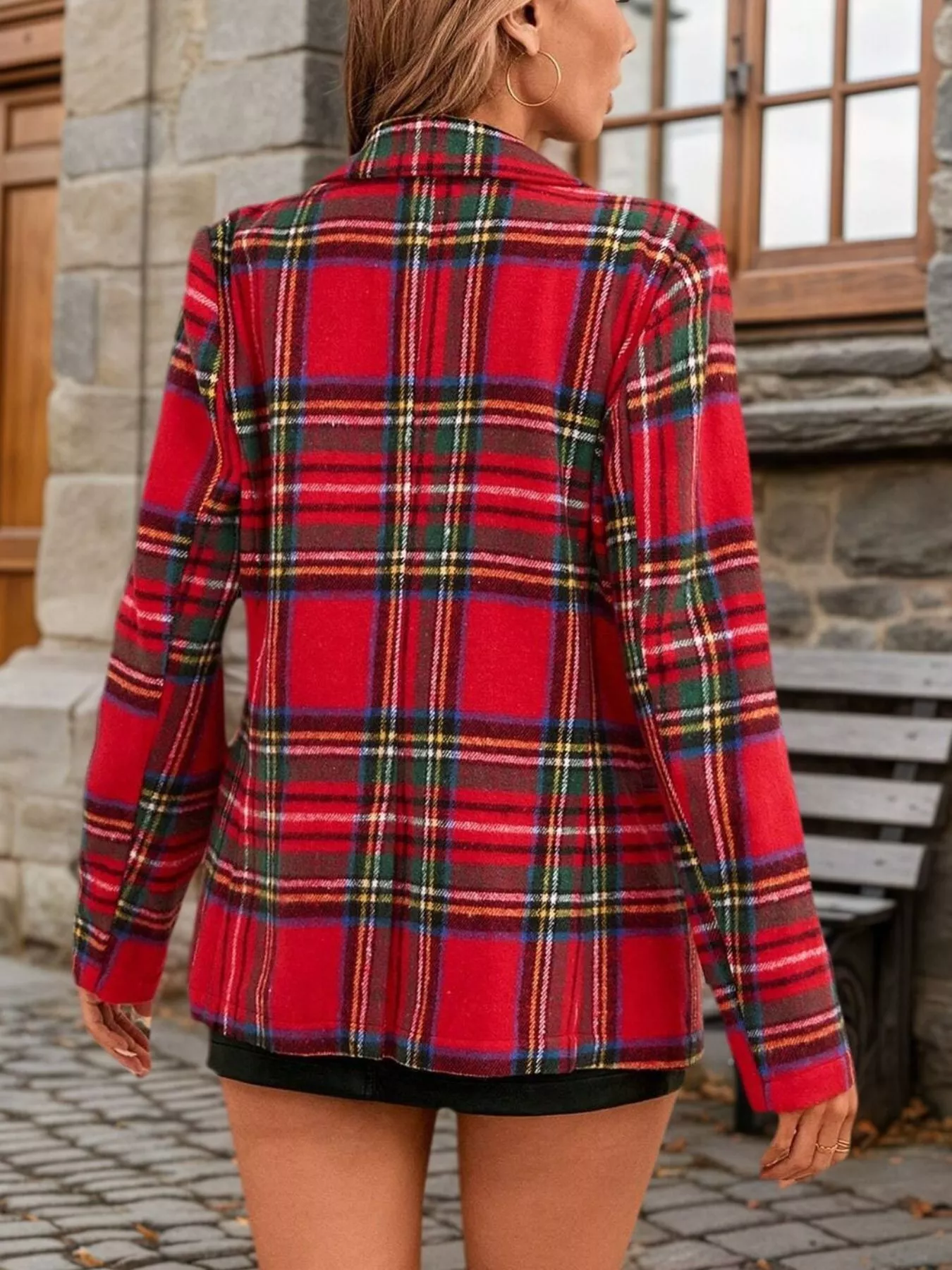Plaid Single-Button Blazer - Image 2