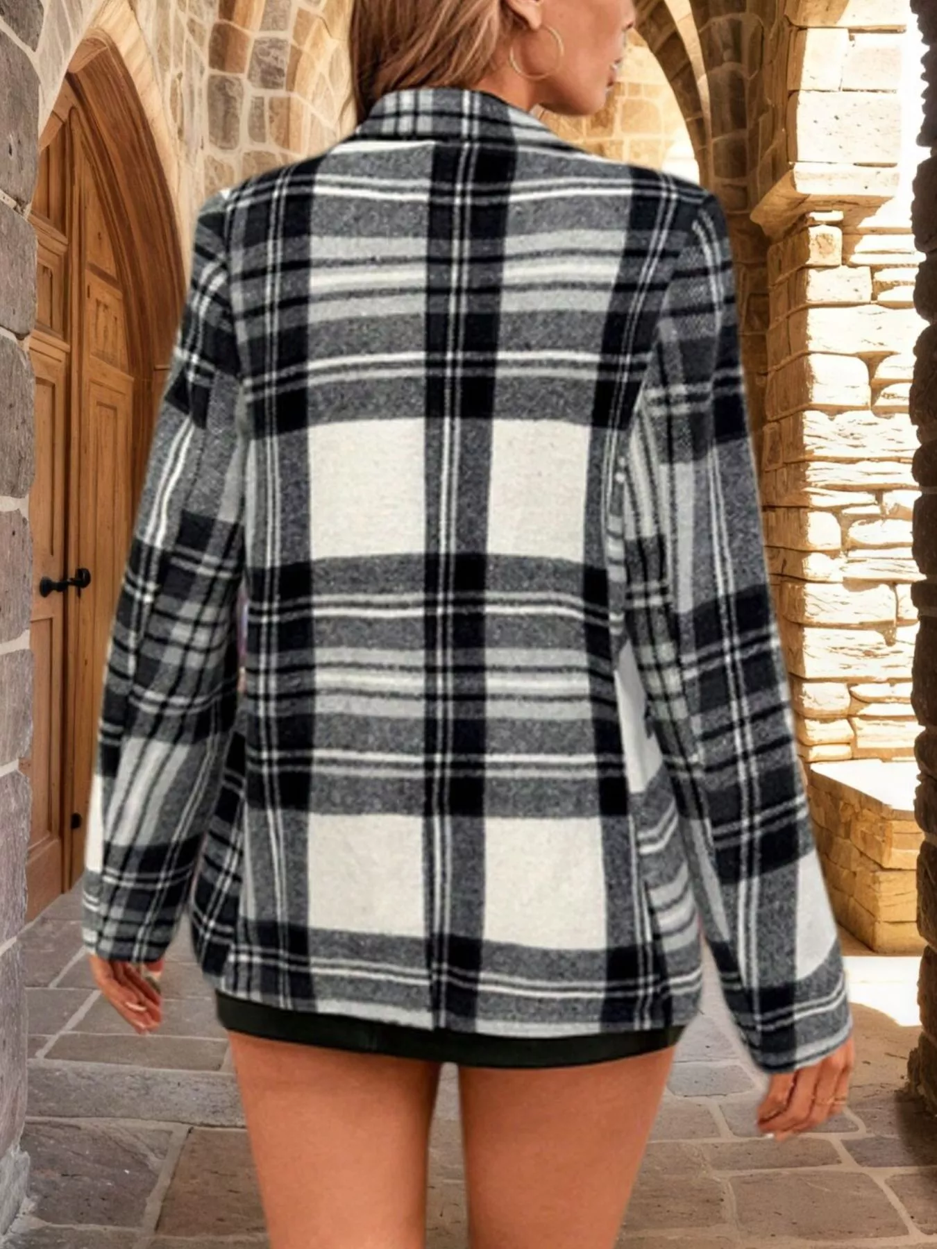 Plaid Single-Button Blazer - Image 6