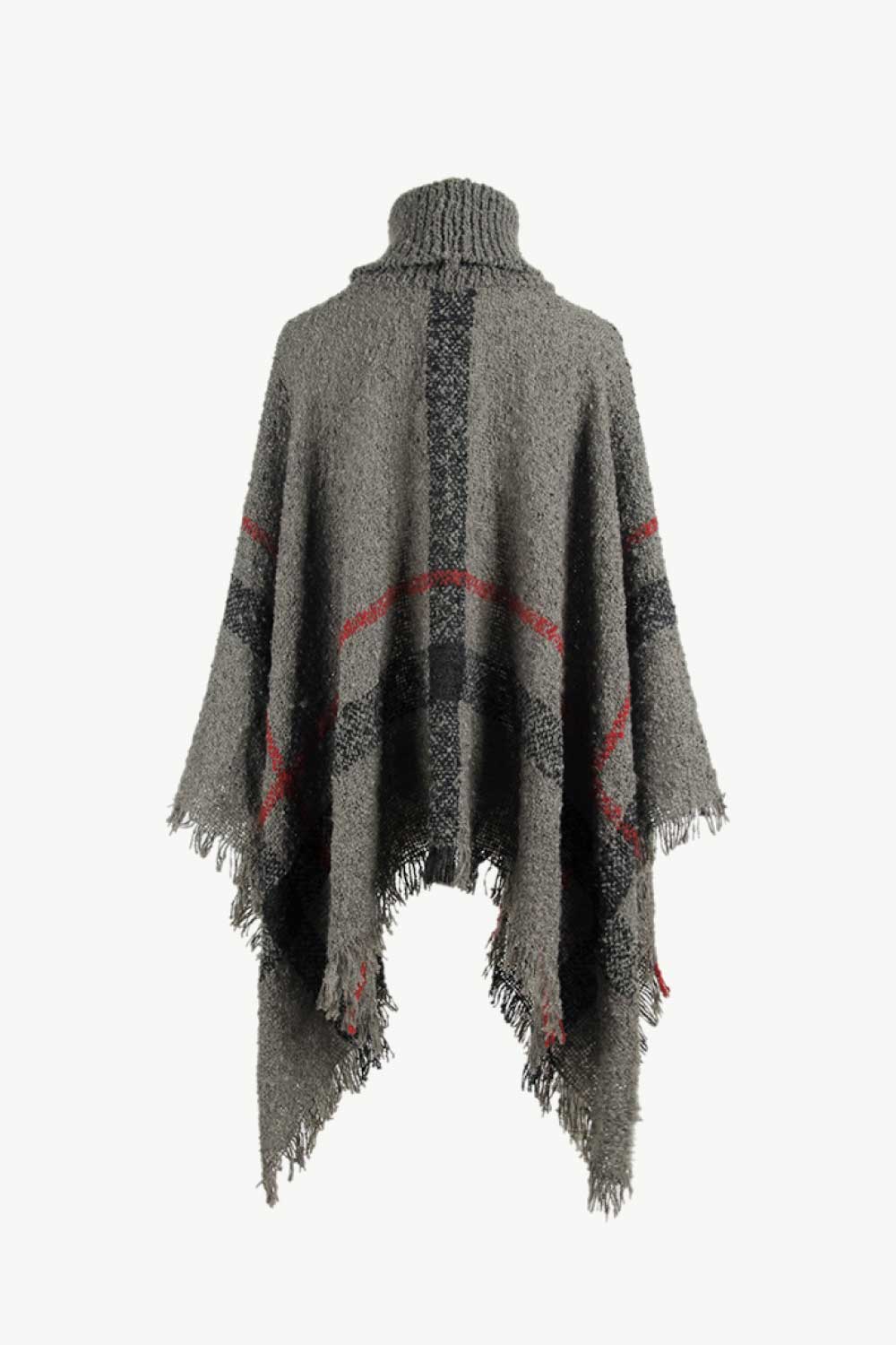 Plaid Turtleneck Raw Hem Poncho - Image 11
