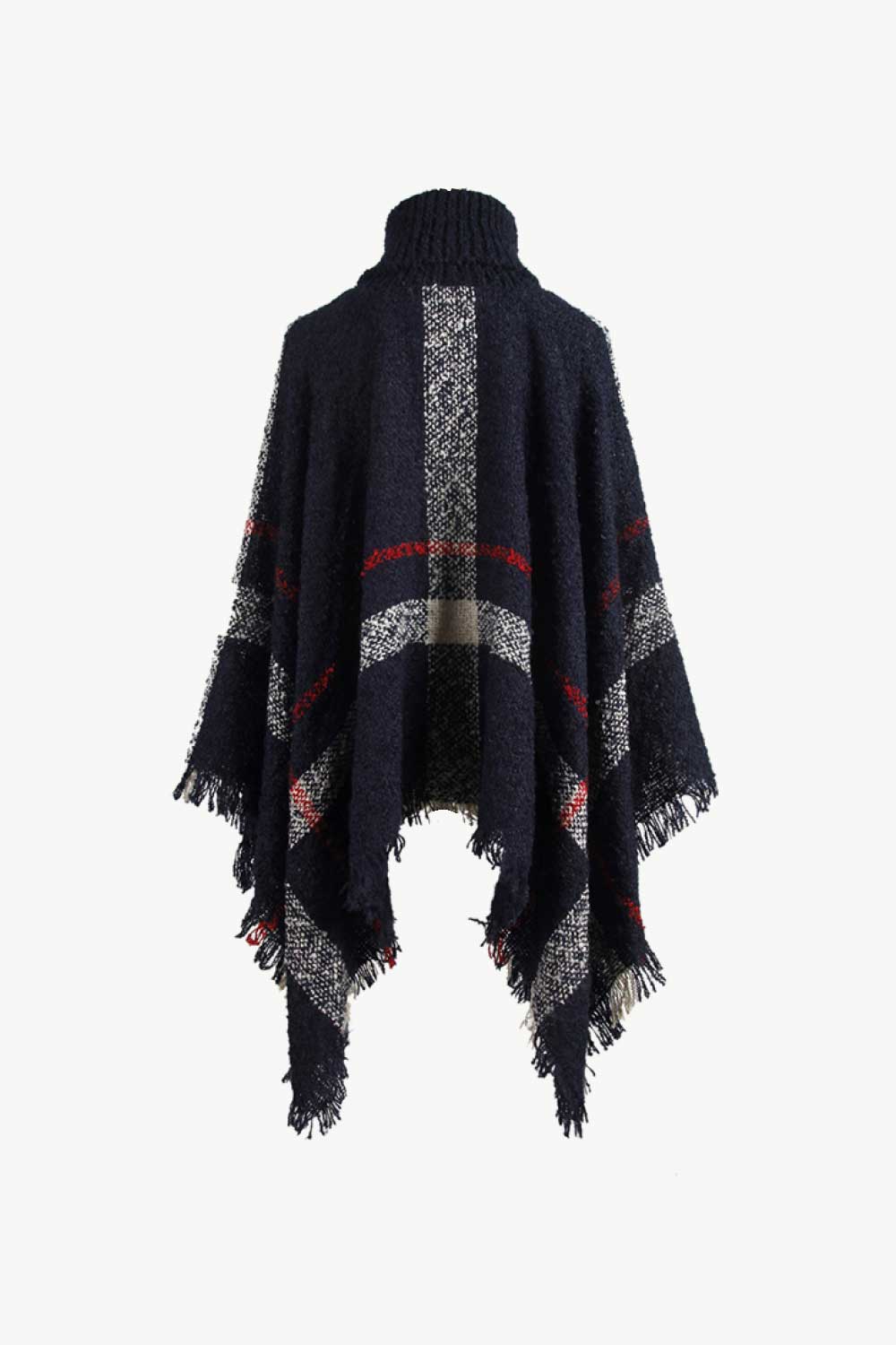 Plaid Turtleneck Raw Hem Poncho - Image 14