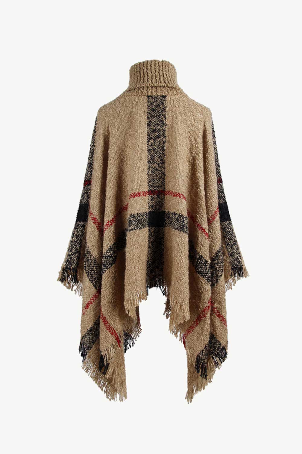 Plaid Turtleneck Raw Hem Poncho - Image 17