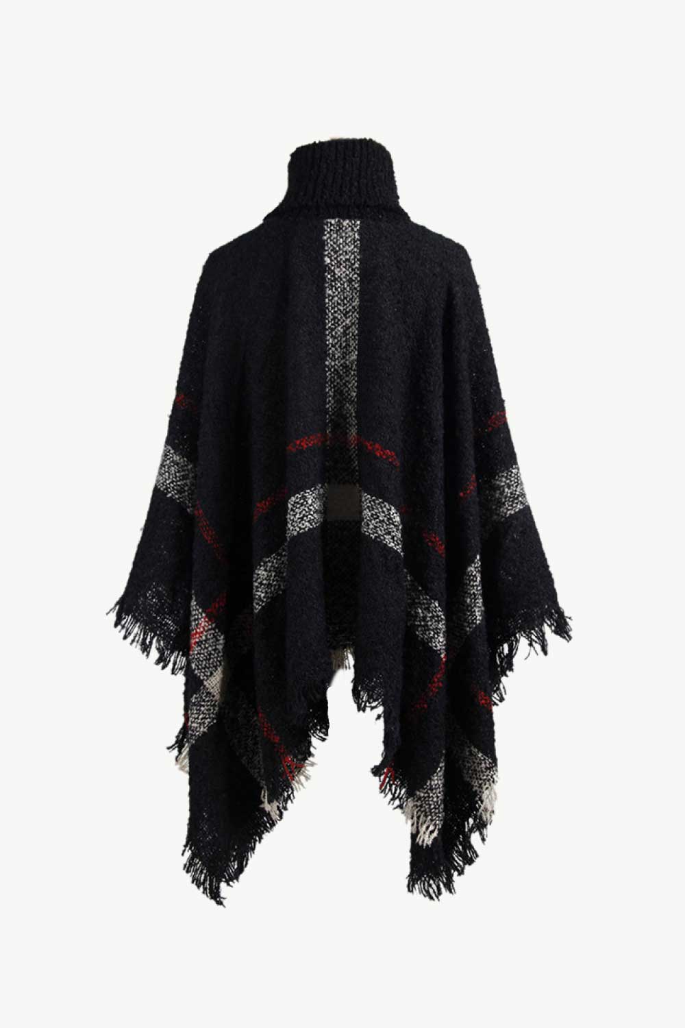 Plaid Turtleneck Raw Hem Poncho - Image 20