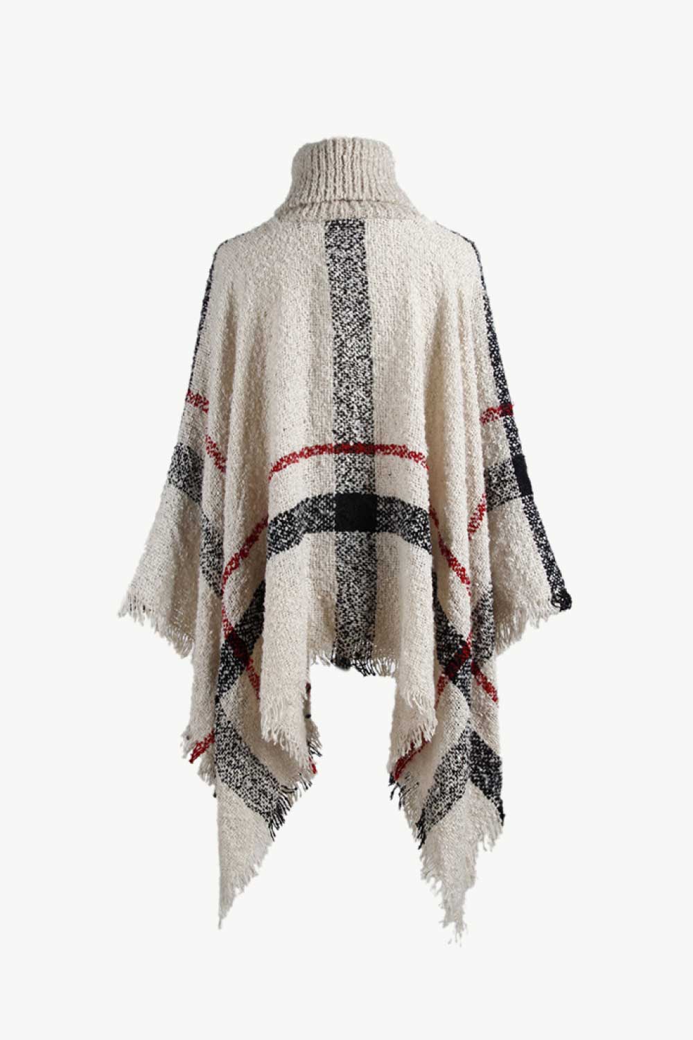 Plaid Turtleneck Raw Hem Poncho - Image 5