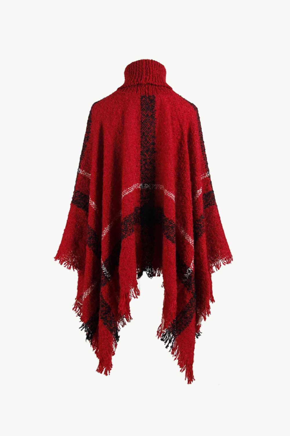 Plaid Turtleneck Raw Hem Poncho - Image 8