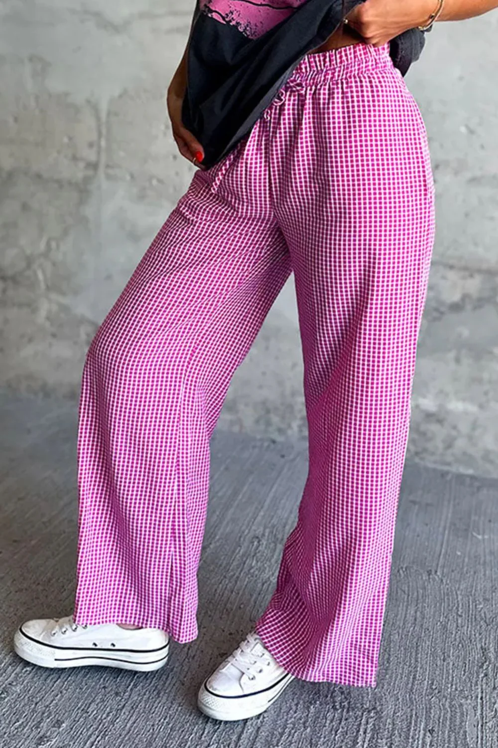 Plaid Wide Leg Pants with Pockets - Image 3