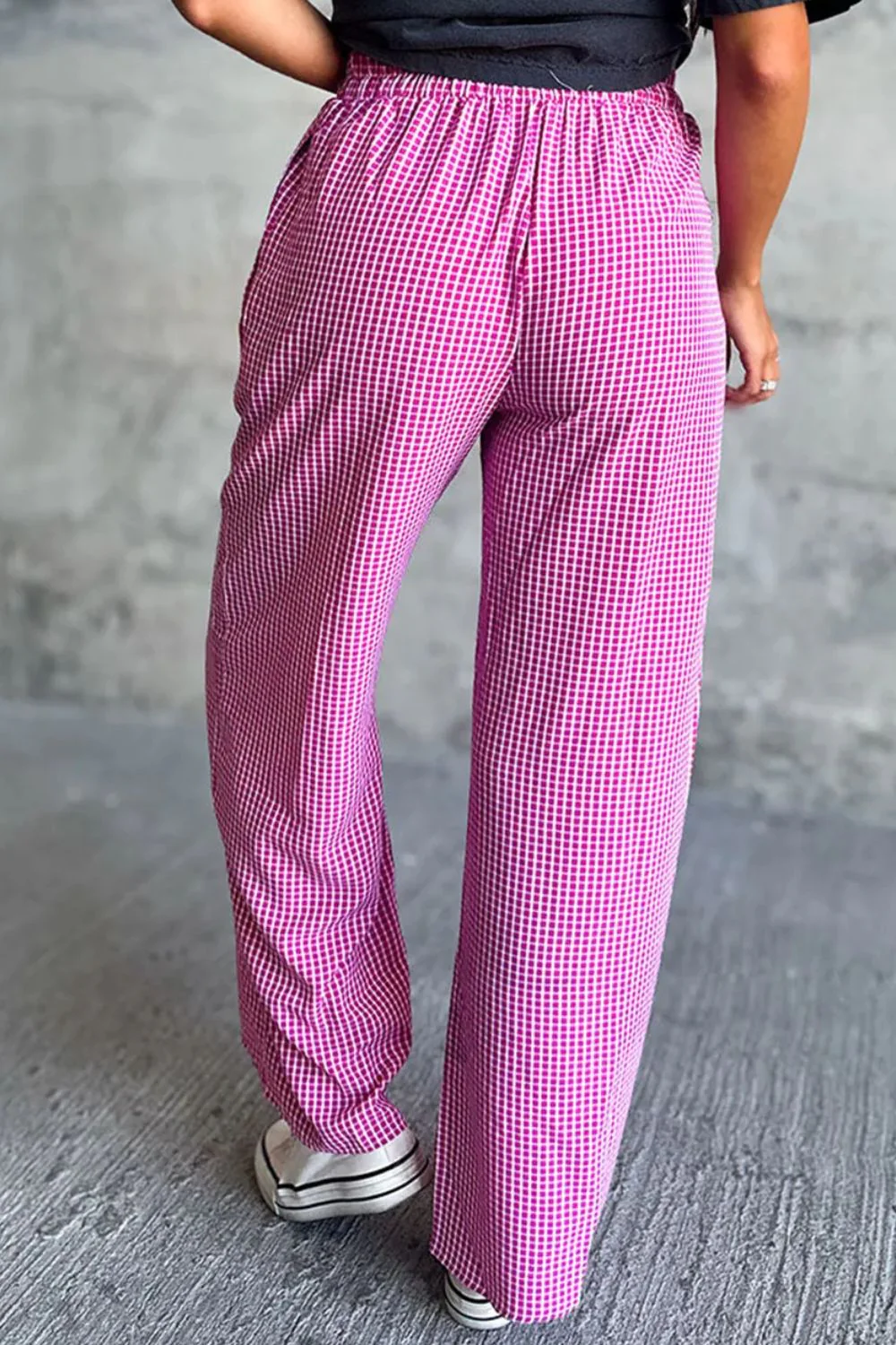 Plaid Wide Leg Pants with Pockets - Image 4