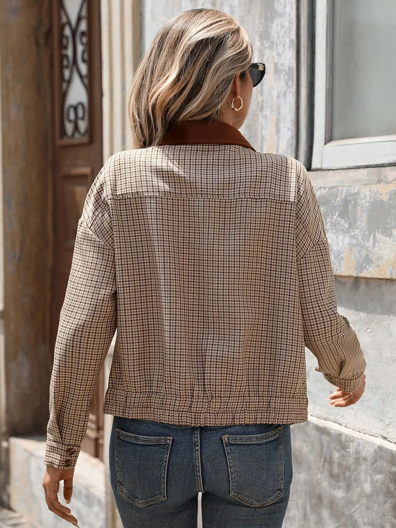 Plaid Zip Up Long Sleeve Jacket - Image 5