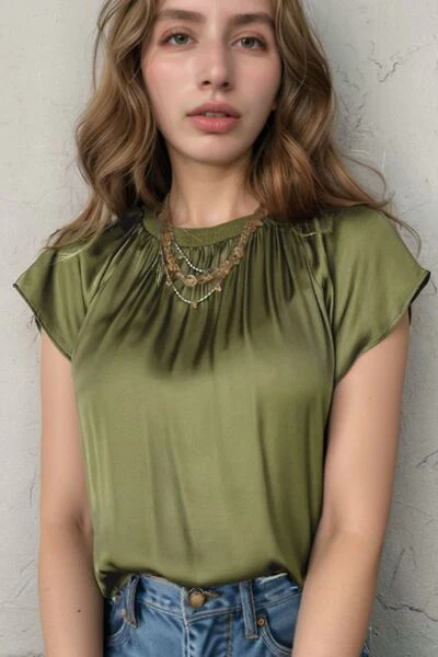 Pleated Flutter Sleeve Satin Top - Image 2