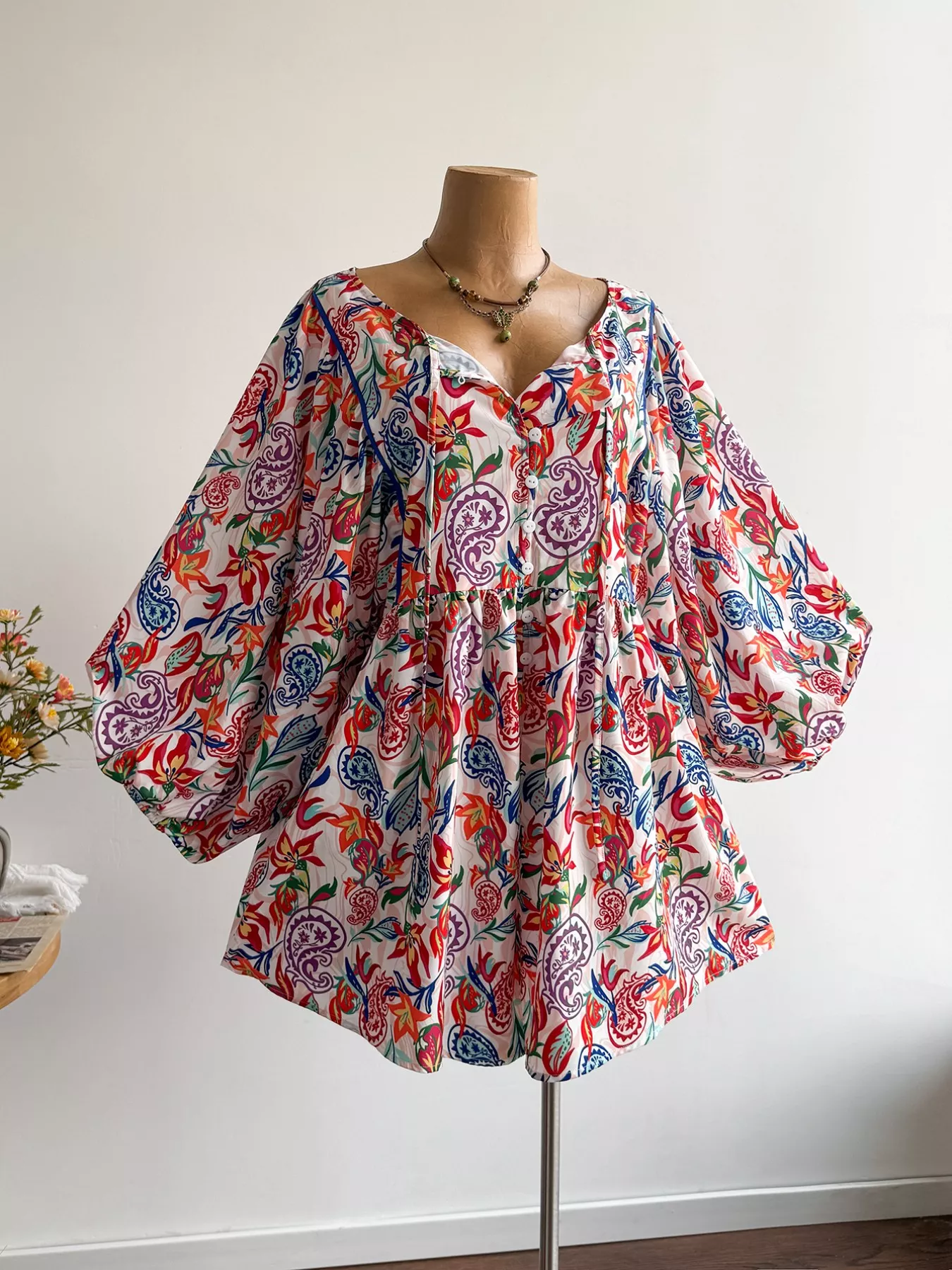 Plus Size Boho Floral Print Button-Down Romper - Image 2