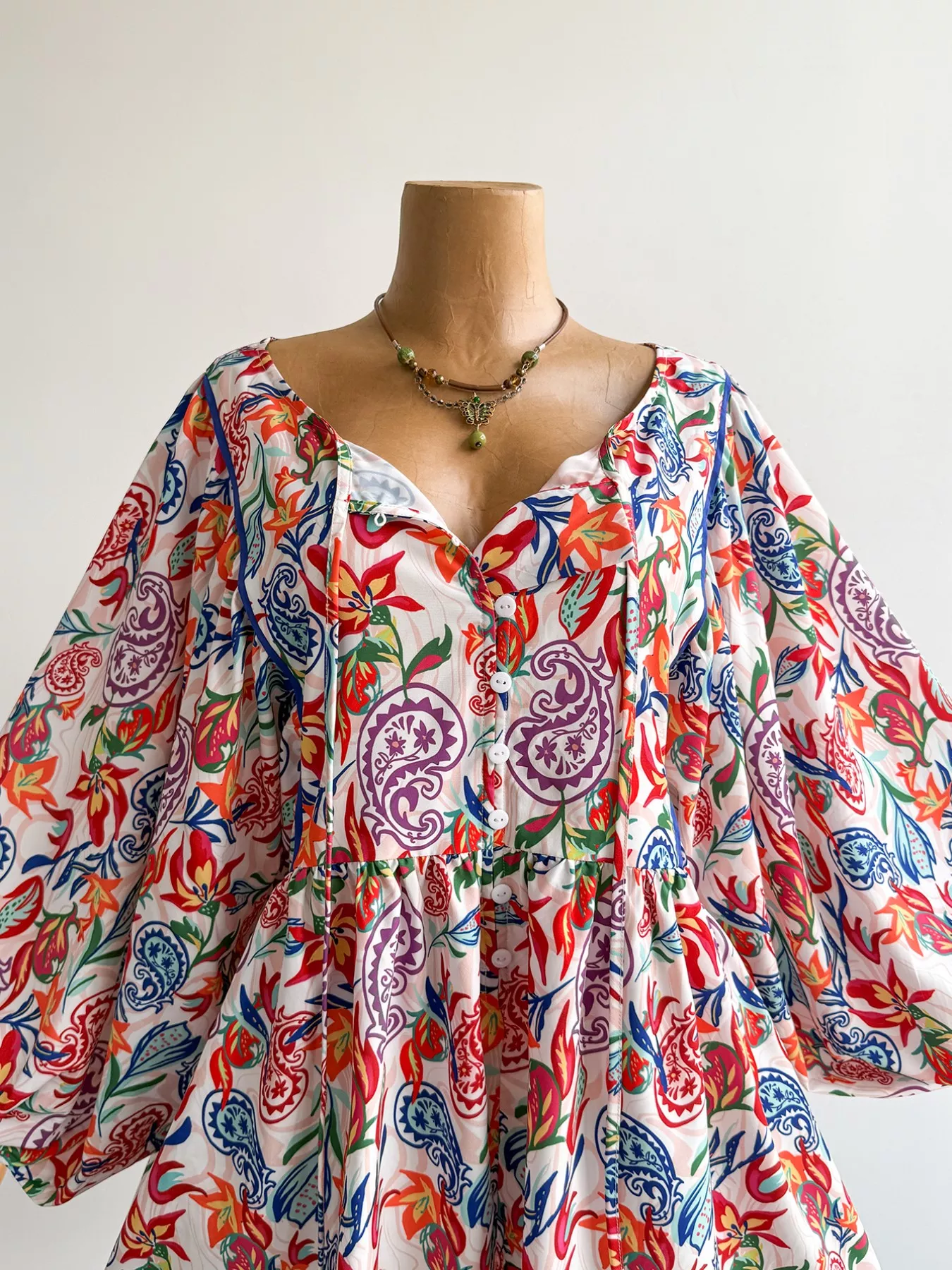 Plus Size Boho Floral Print Button-Down Romper - Image 3