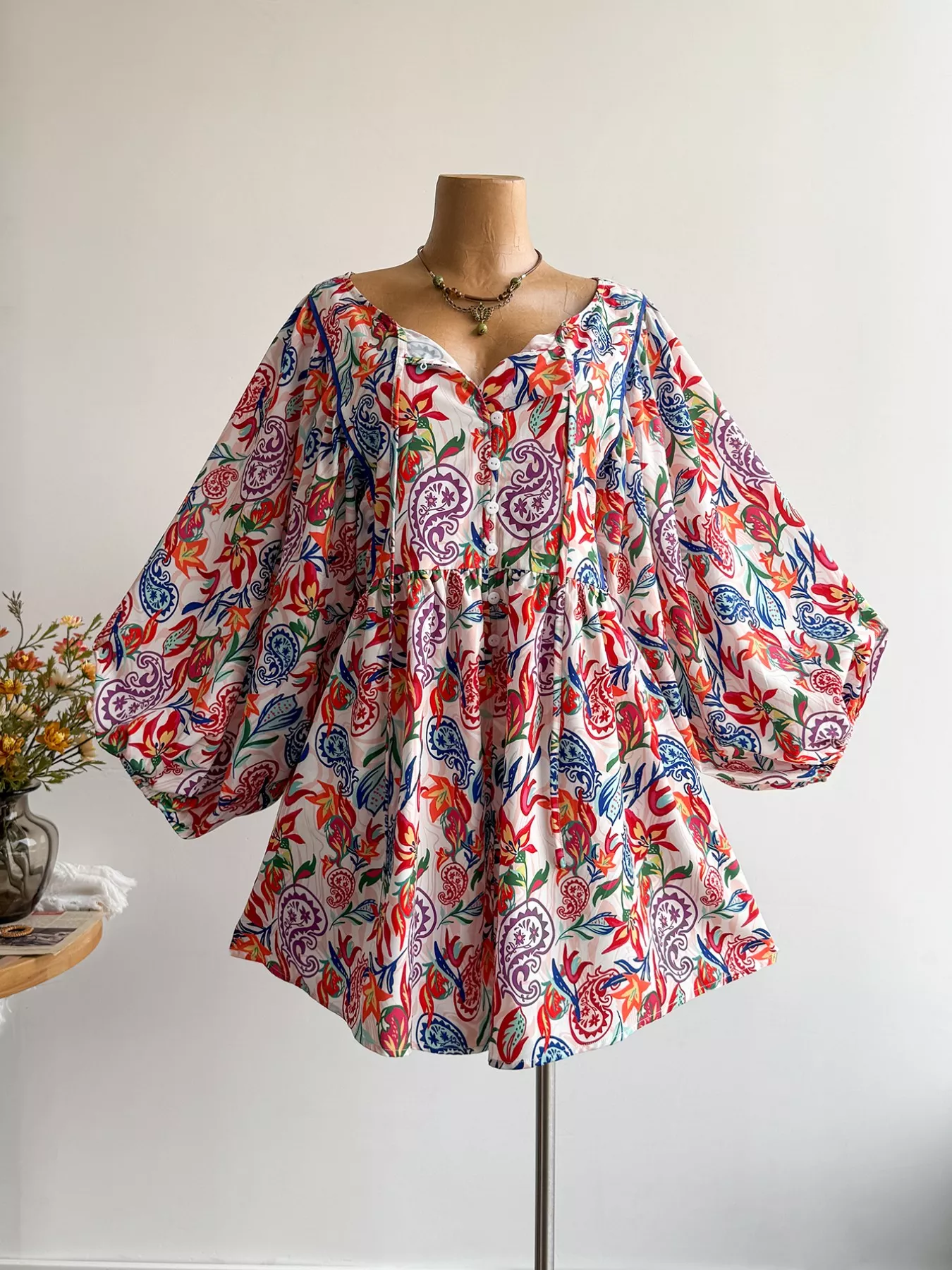 Plus Size Boho Floral Print Button-Down Romper - Image 5