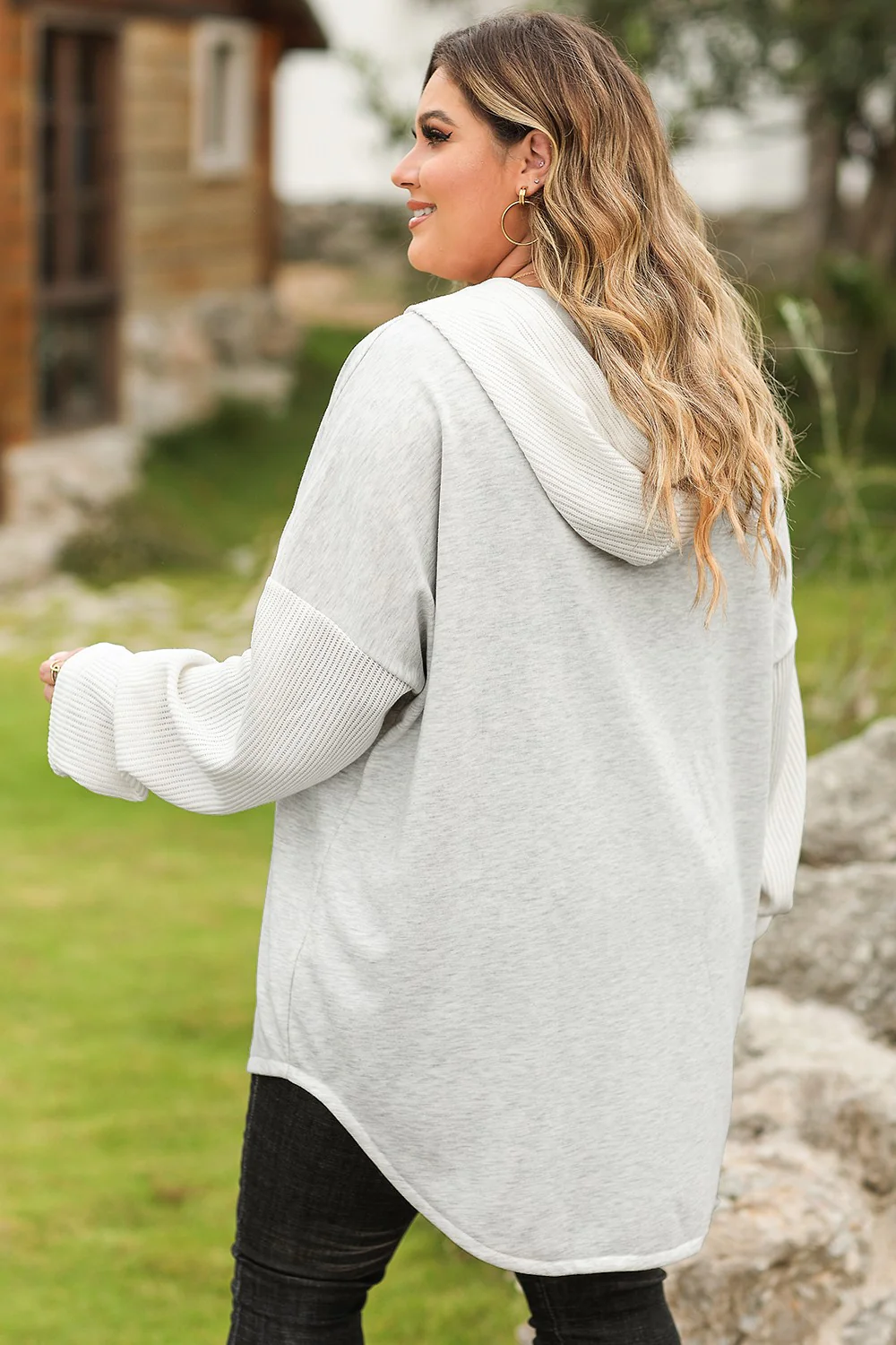 Plus Size Button Up Drawstring Long Sleeve Hoodie - Image 4