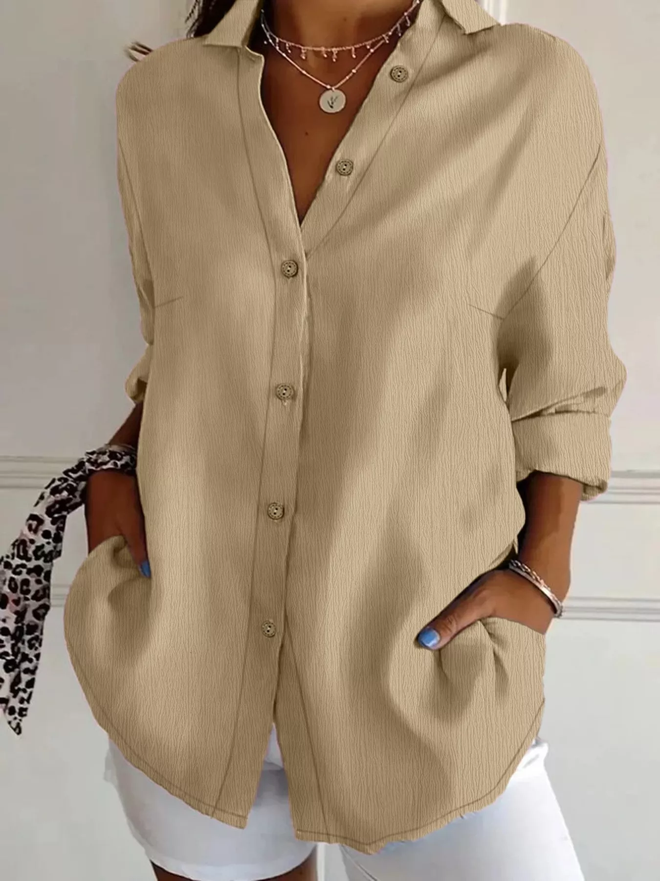 Plus Size Casual Long Sleeve Button-Down Shirt - Image 2