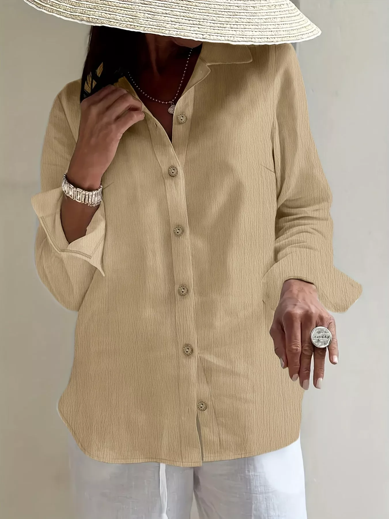 Plus Size Casual Long Sleeve Button-Down Shirt - Image 3