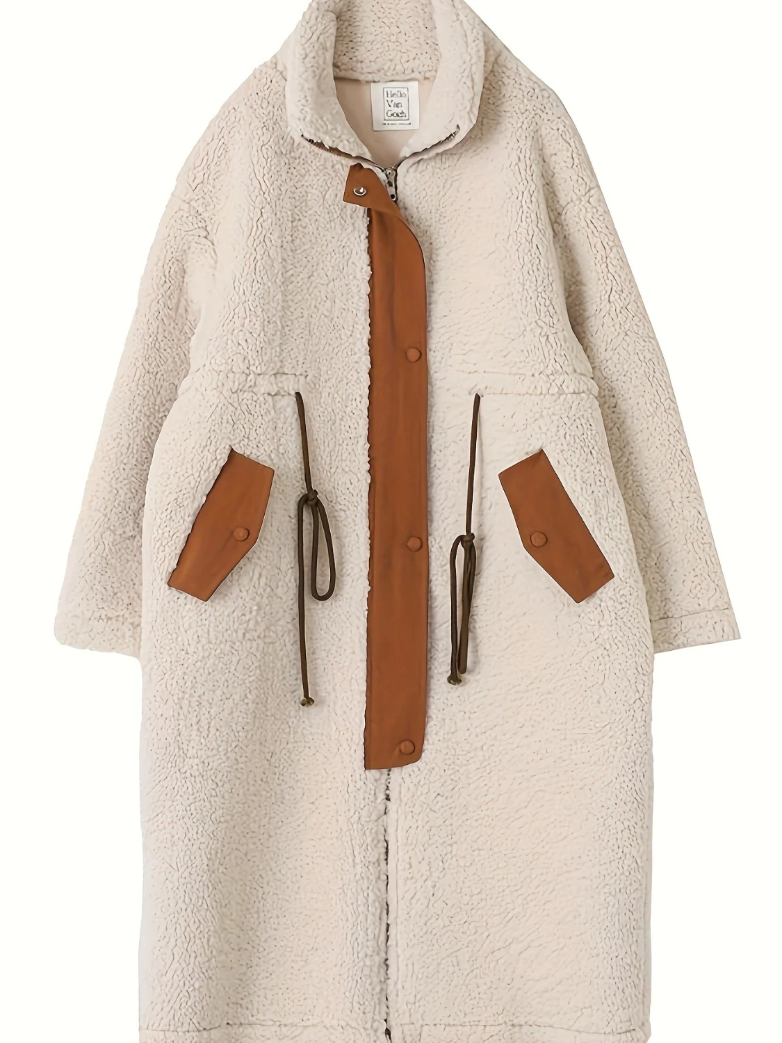 Plus Size Drawstring Zip Up Turtleneck Sherpa Coat - Image 5