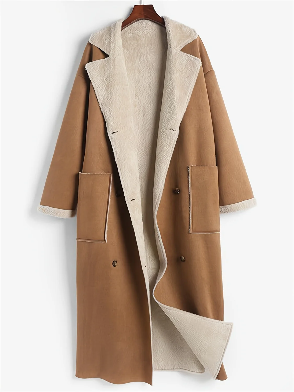 Plus Size Drop Shoulder Sherpa Longline Coat - Image 4