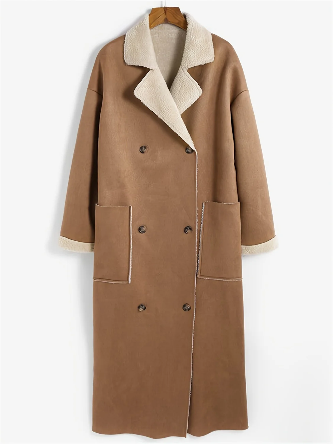 Plus Size Drop Shoulder Sherpa Longline Coat - Image 5