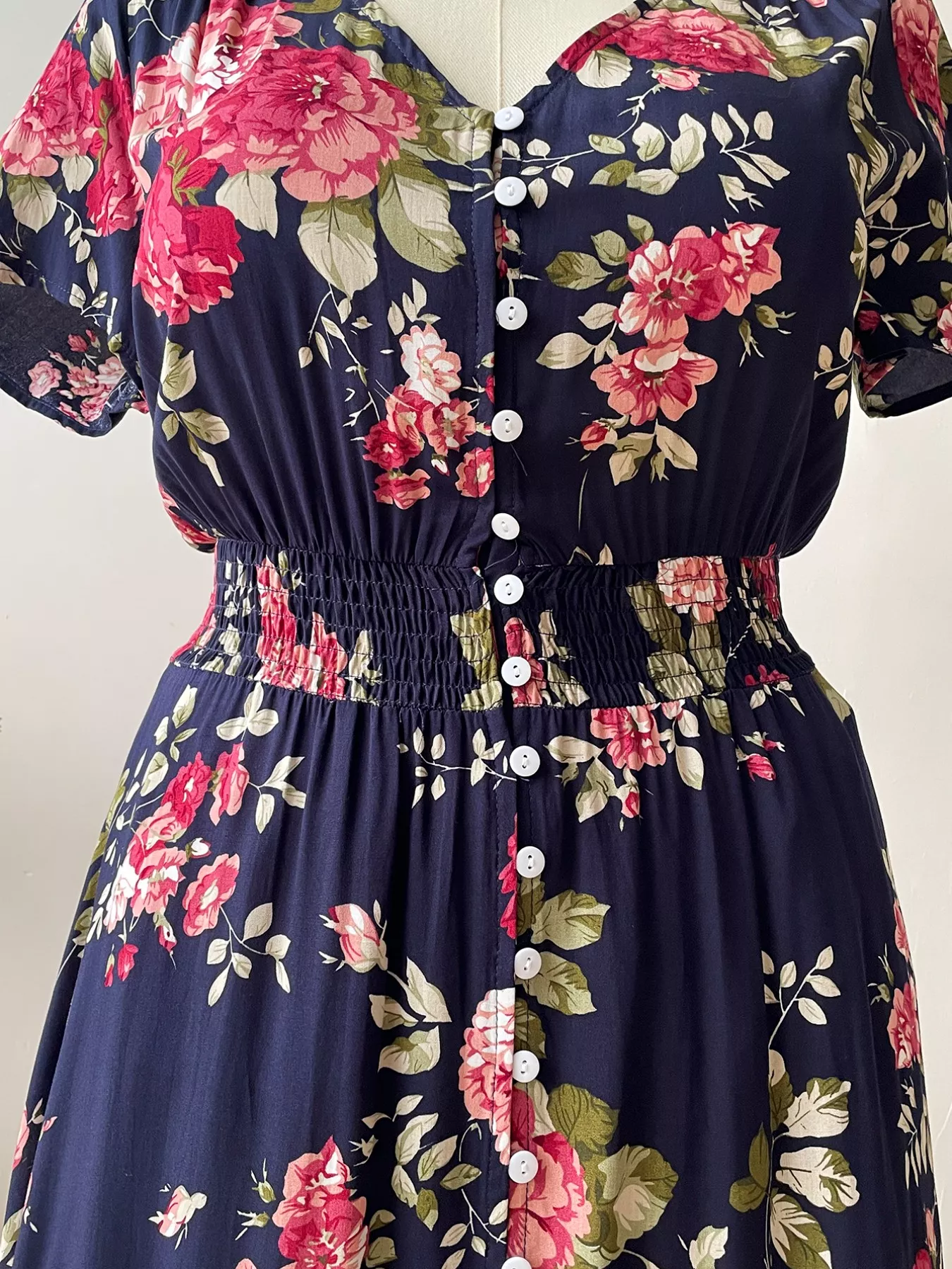 Plus Size Floral Print Short Sleeves V-Neck Dress - Image 4