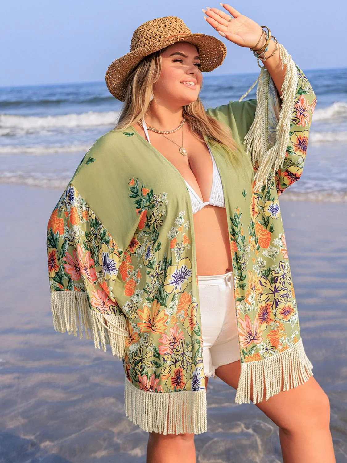Plus Size Fringe Open Front Cover-Up - Image 3