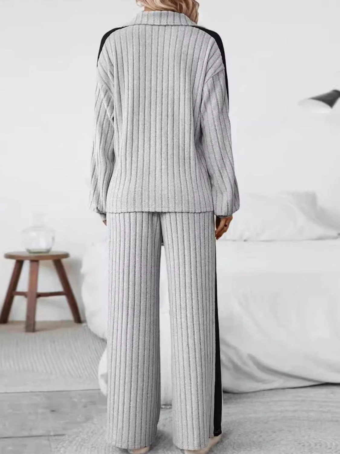 Plus Size Half Zip Long Sleeve Top and Pants Set - Image 3
