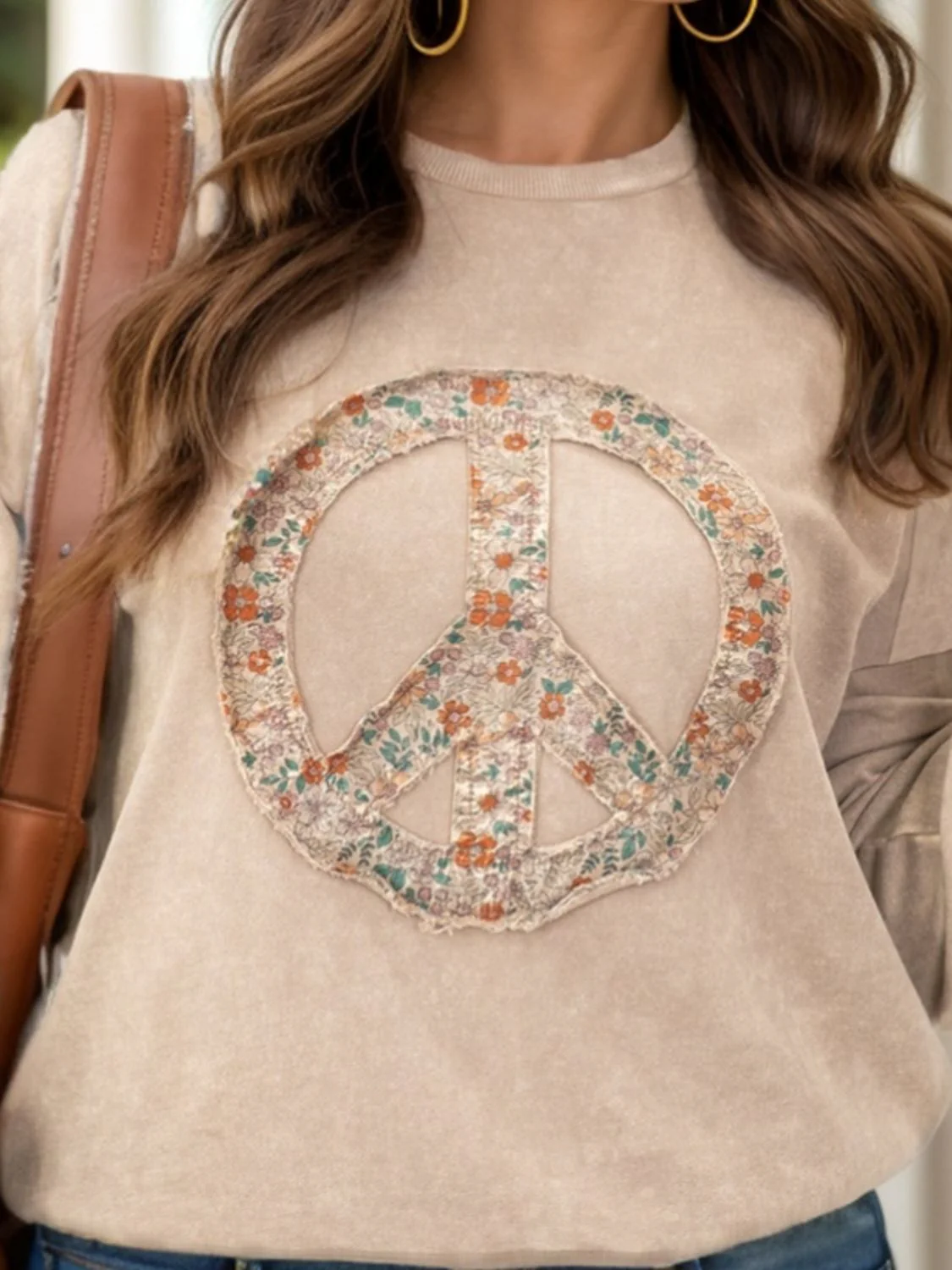 Plus Size Peace Sign Long Sleeve Sweatshirt - Image 3