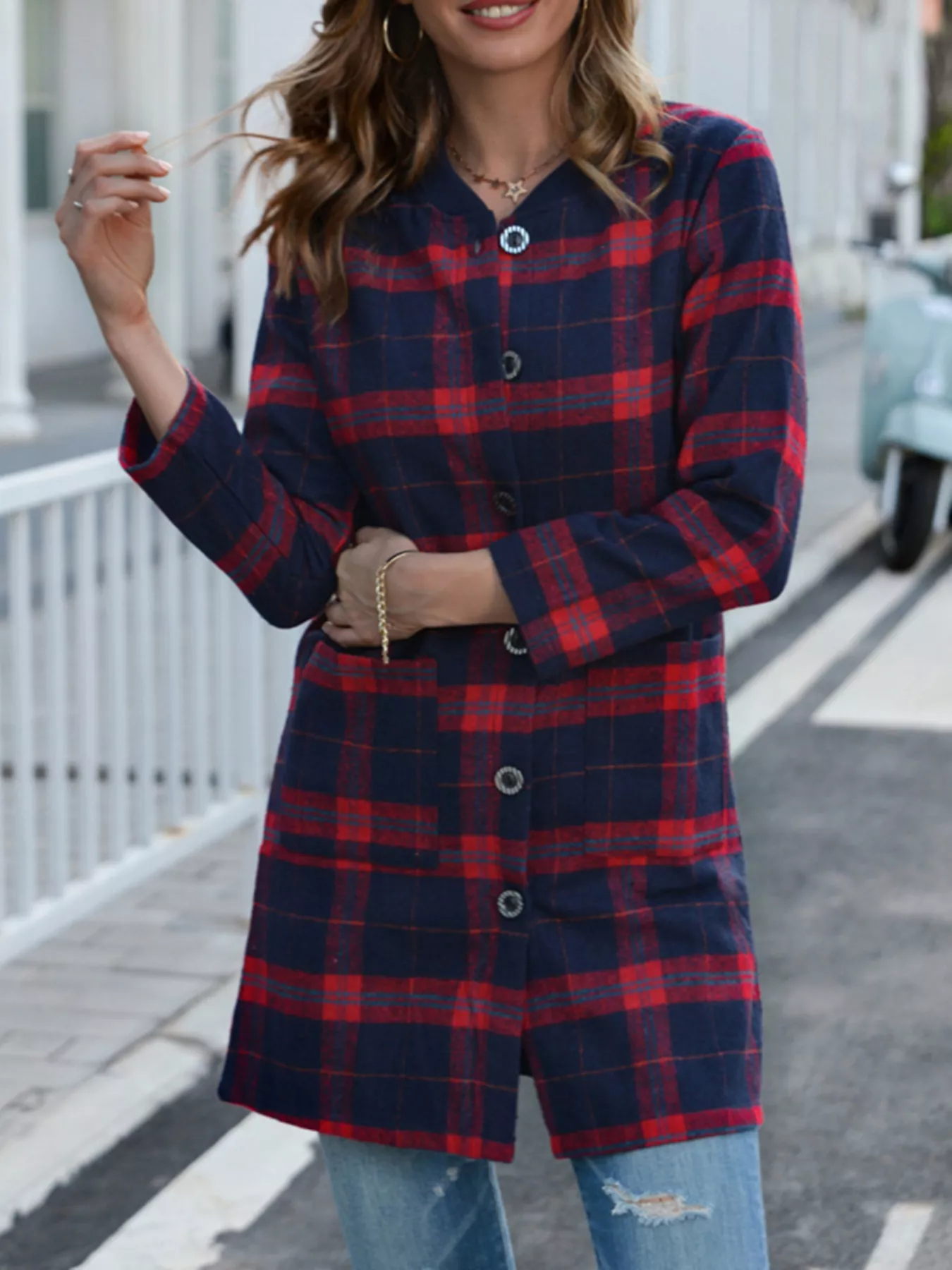 Plus Size Plaid Button-Down Longline Shirt