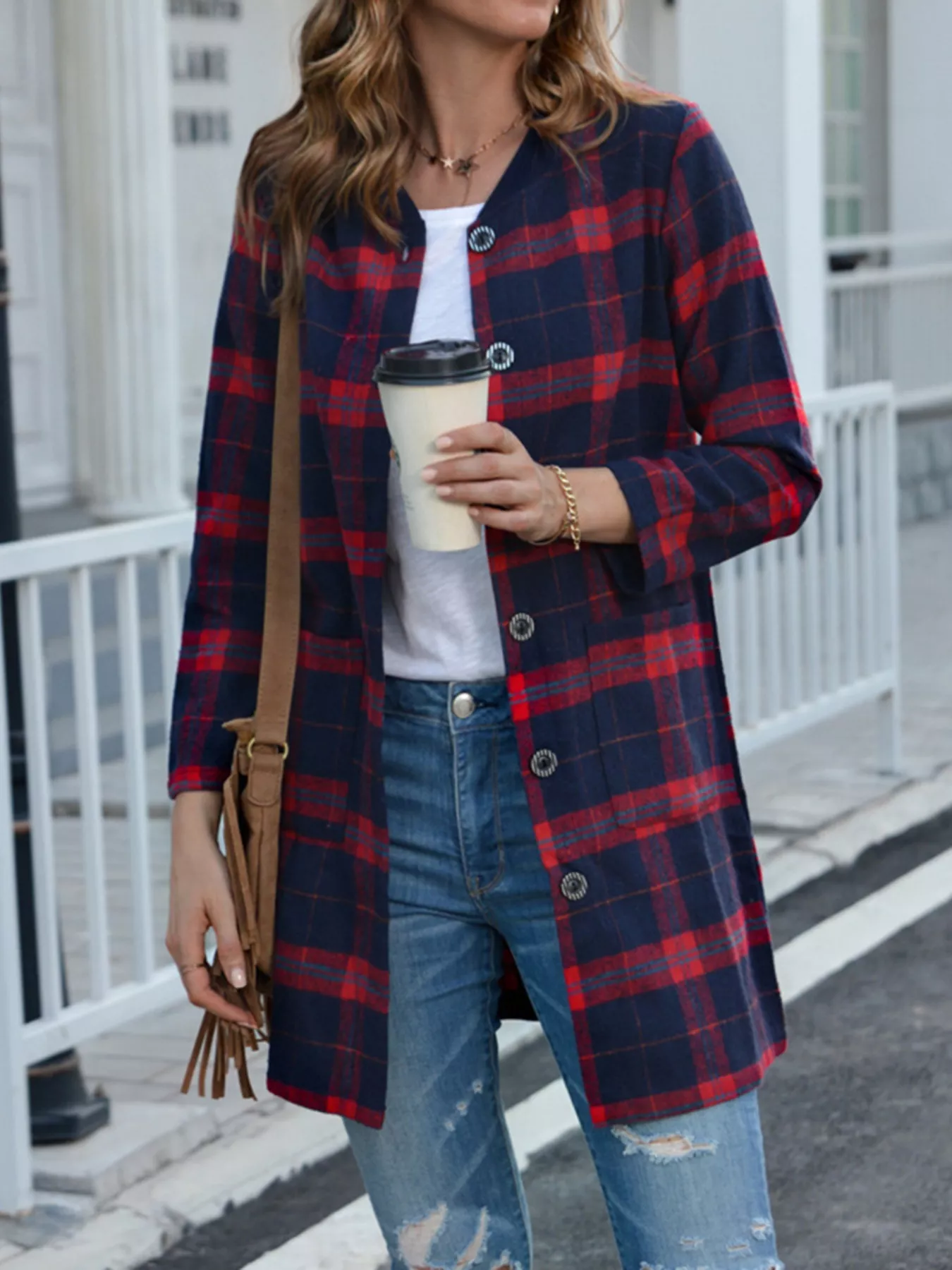 Plus Size Plaid Button-Down Longline Shirt - Image 2