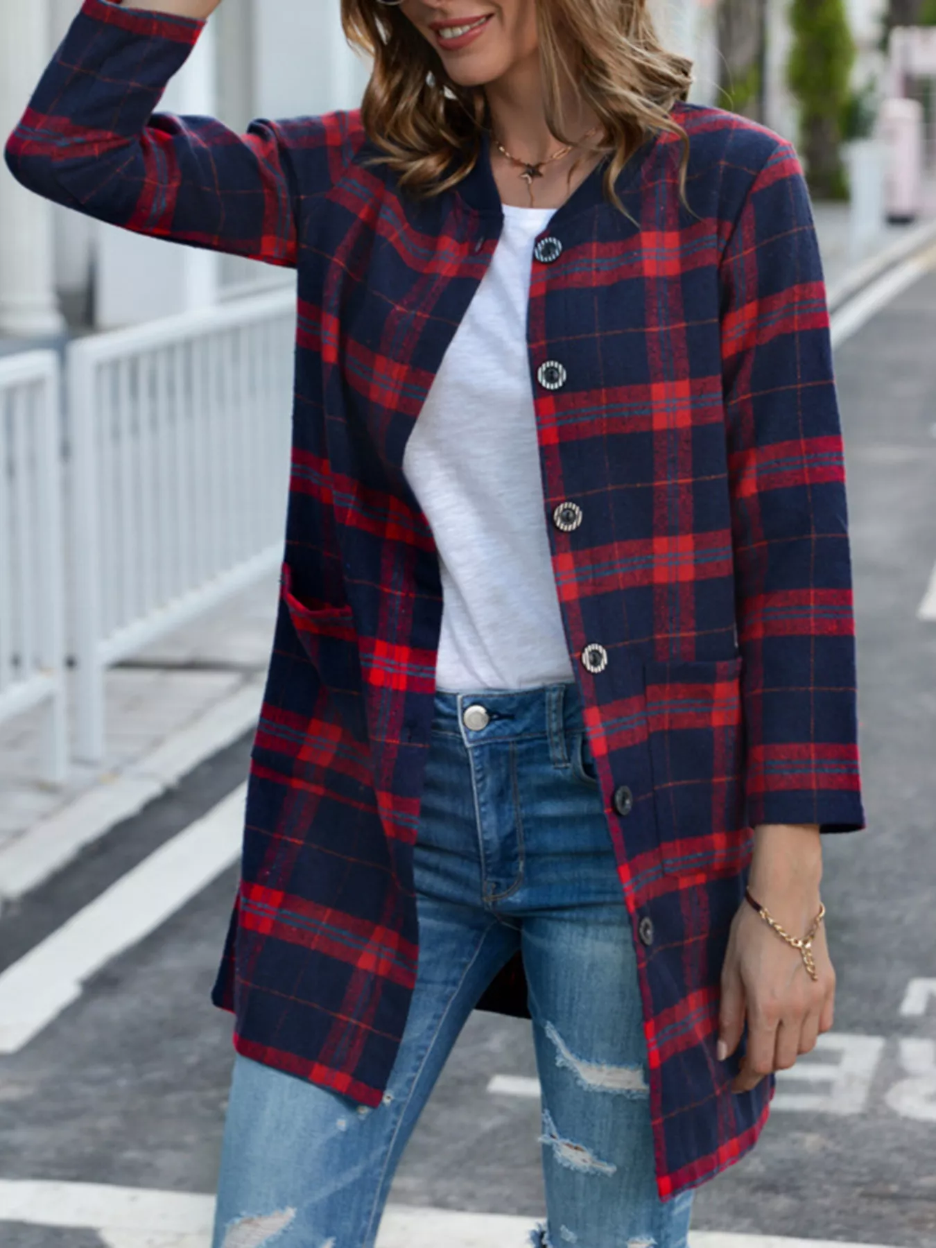 Plus Size Plaid Button-Down Longline Shirt - Image 3