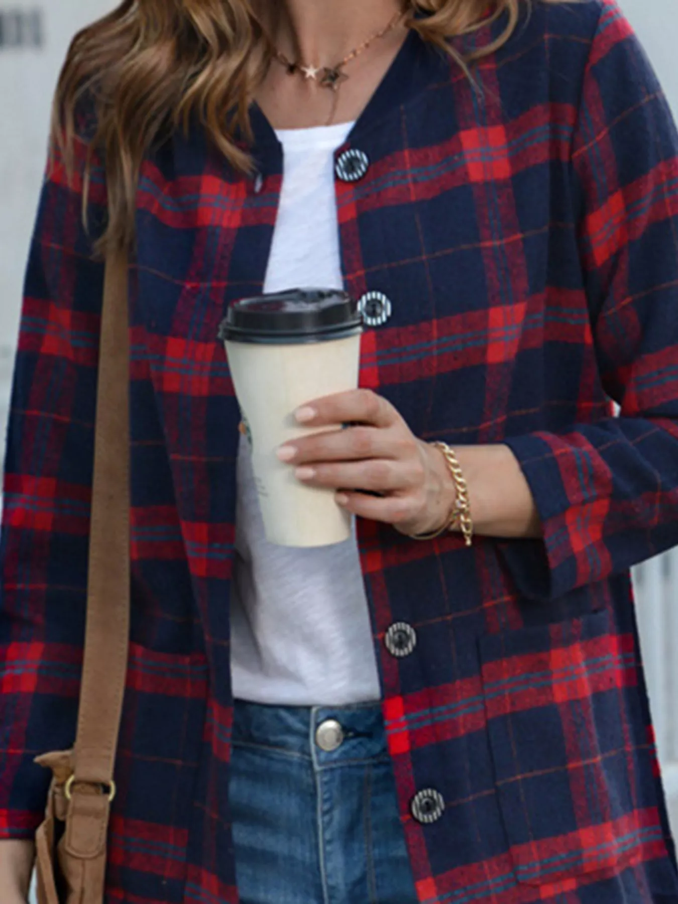 Plus Size Plaid Button-Down Longline Shirt - Image 4