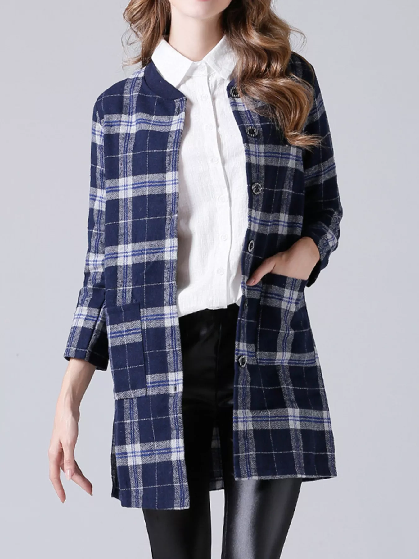 Plus Size Plaid Button-Down Longline Shirt - Image 5
