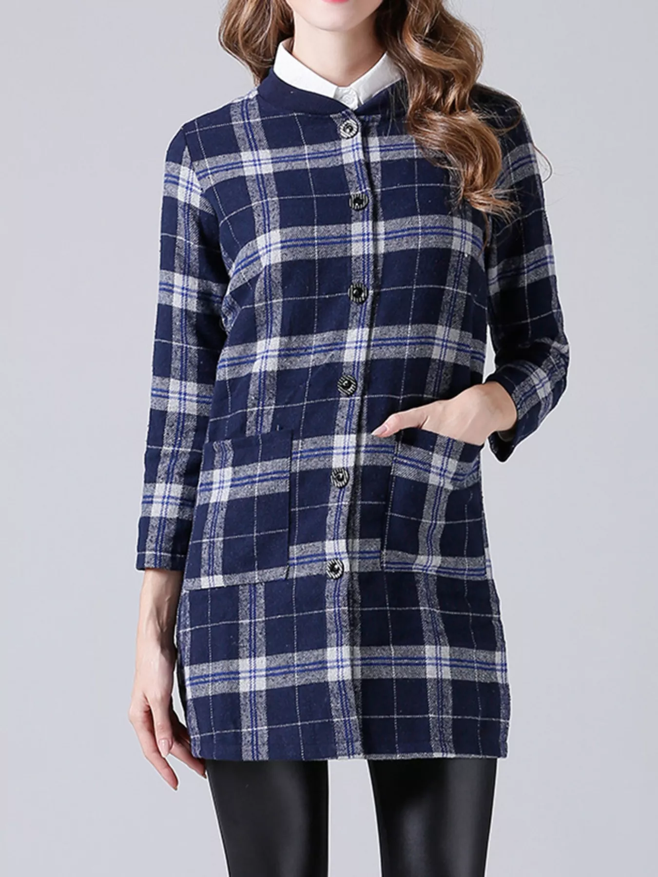 Plus Size Plaid Button-Down Longline Shirt - Image 7