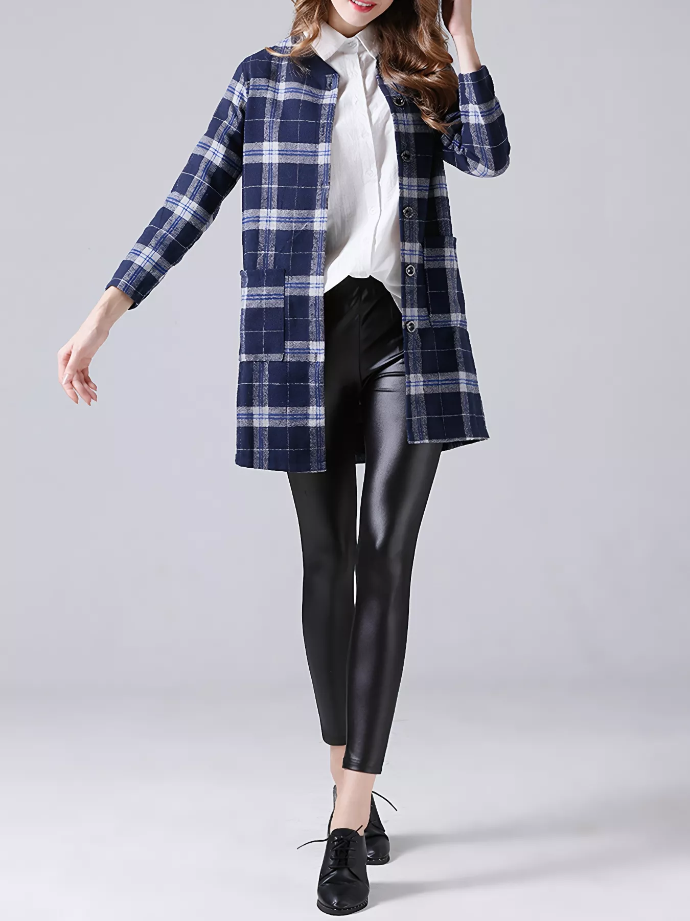 Plus Size Plaid Button-Down Longline Shirt - Image 8